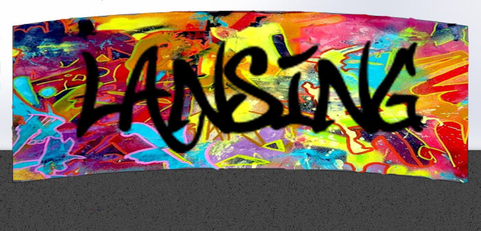 An initial design concept consisting of a graffiti wall showcasing both the history and future of Lansing