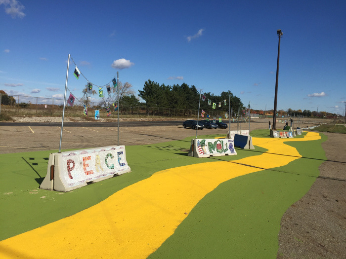 A view of more barriers from the southwest