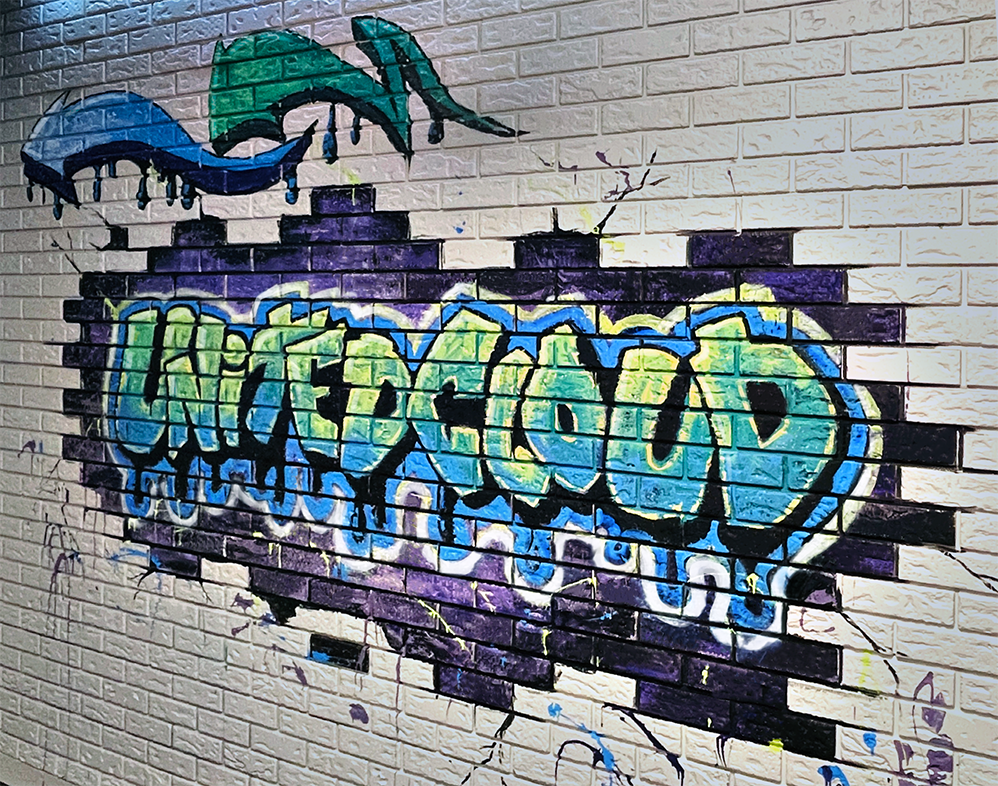 commercial office painted wall mural on brick