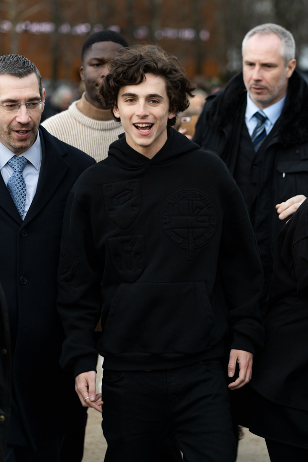 Timothee Chalamet leaving Louis Vuitton AW19 Homme