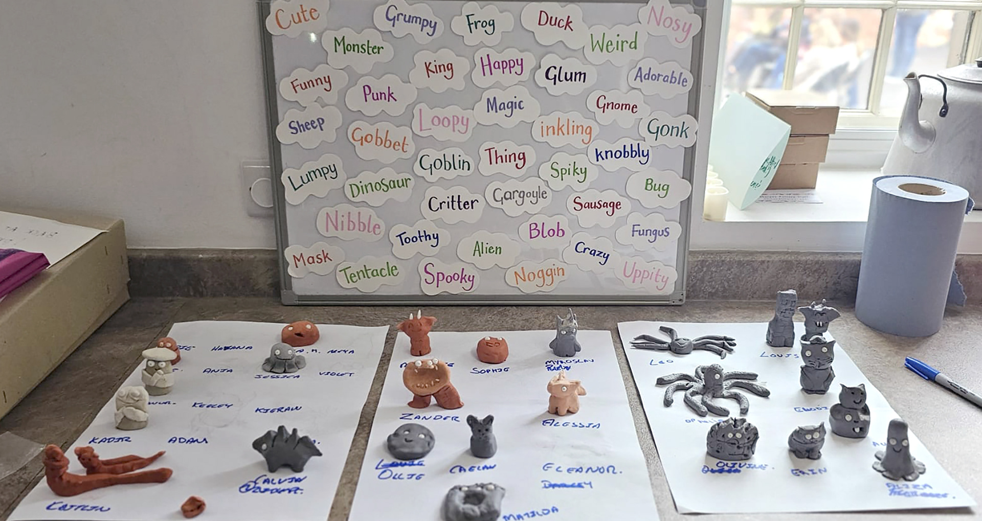 FIMOair models made during the workshop at Swadlincote Festival of Words- What words can you see?