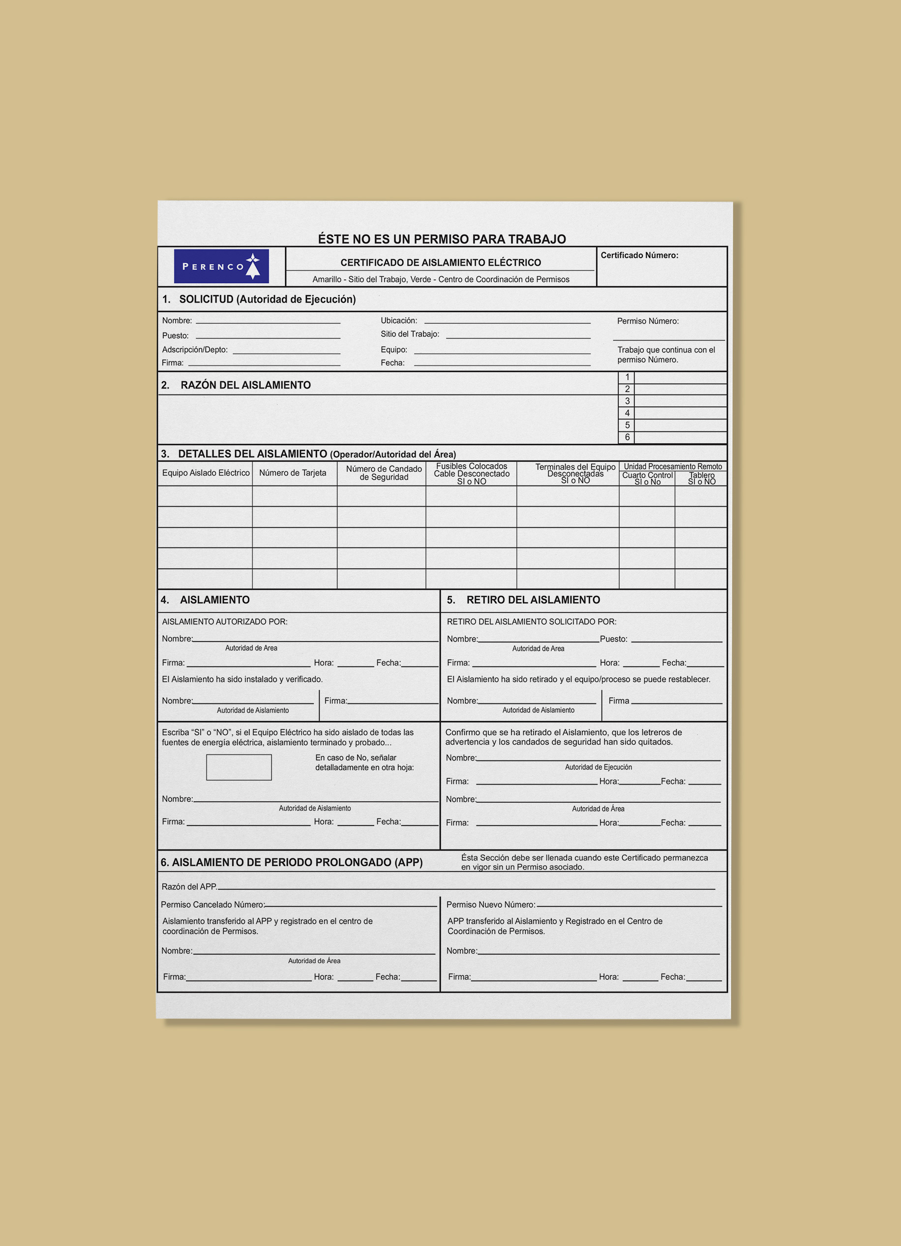 Certificado de aislamiento eléctrico