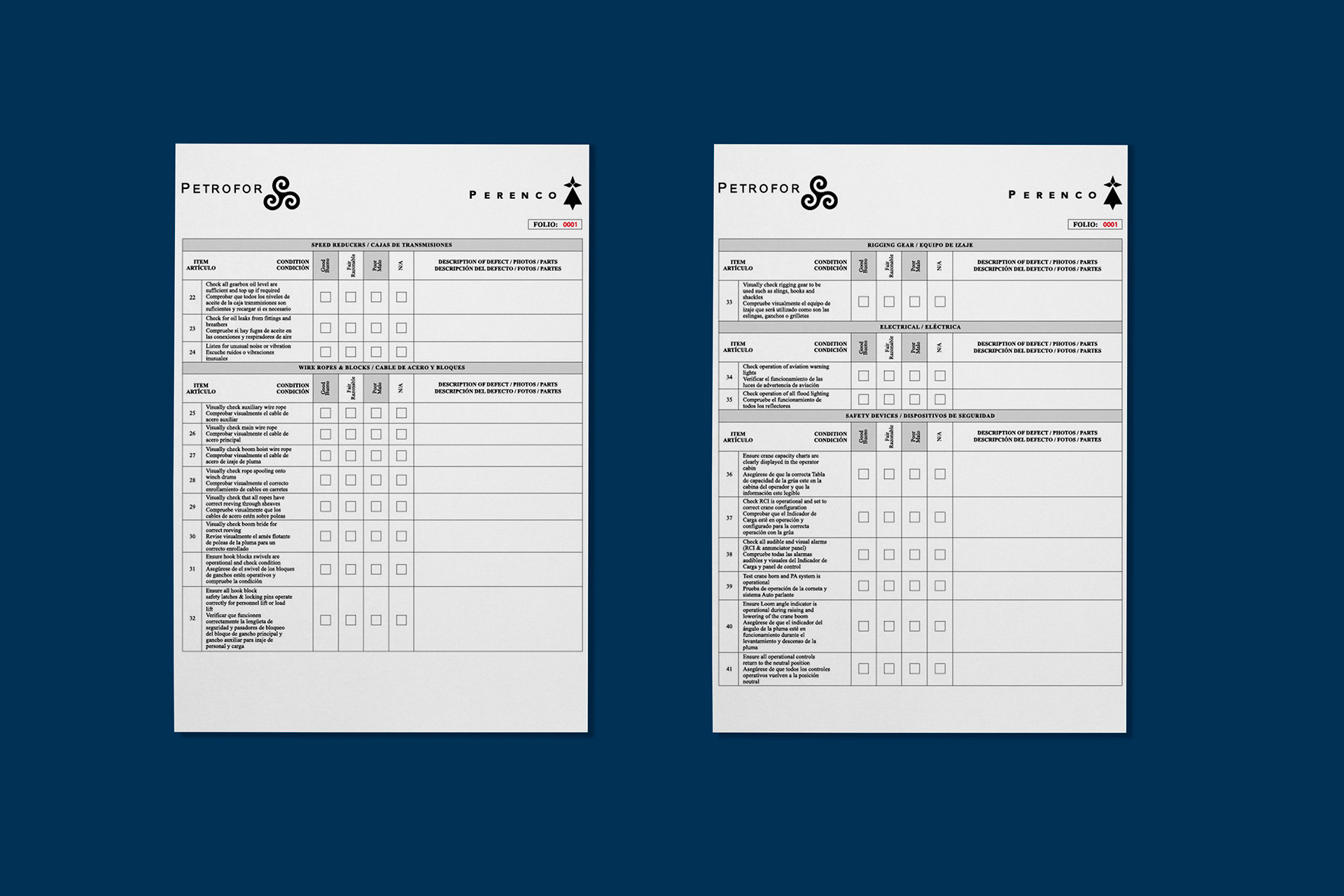 Lista de verificación de pre-uso de grúa diesel-hidraulica