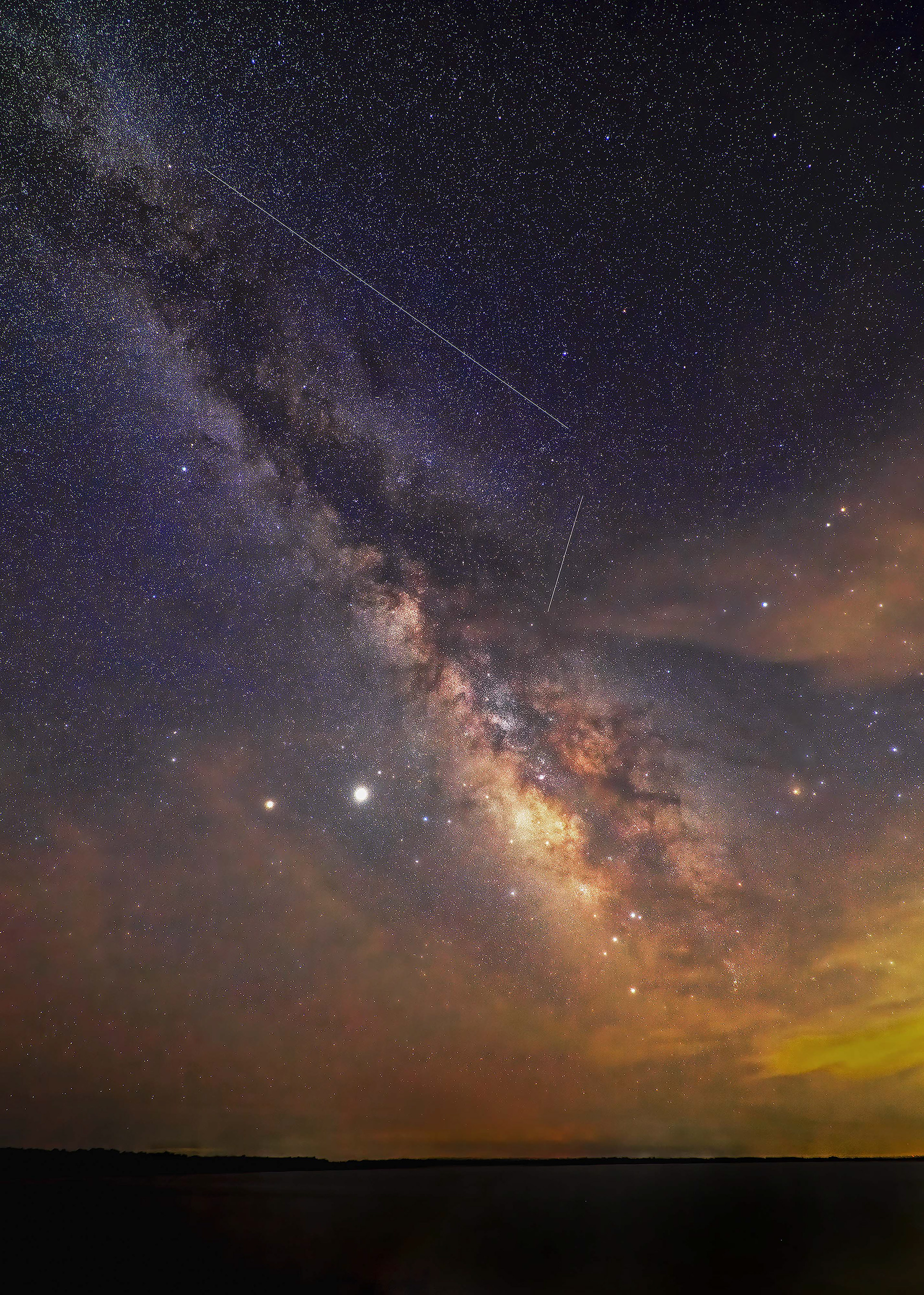 Lake Phelps Milky Way with Meteors
