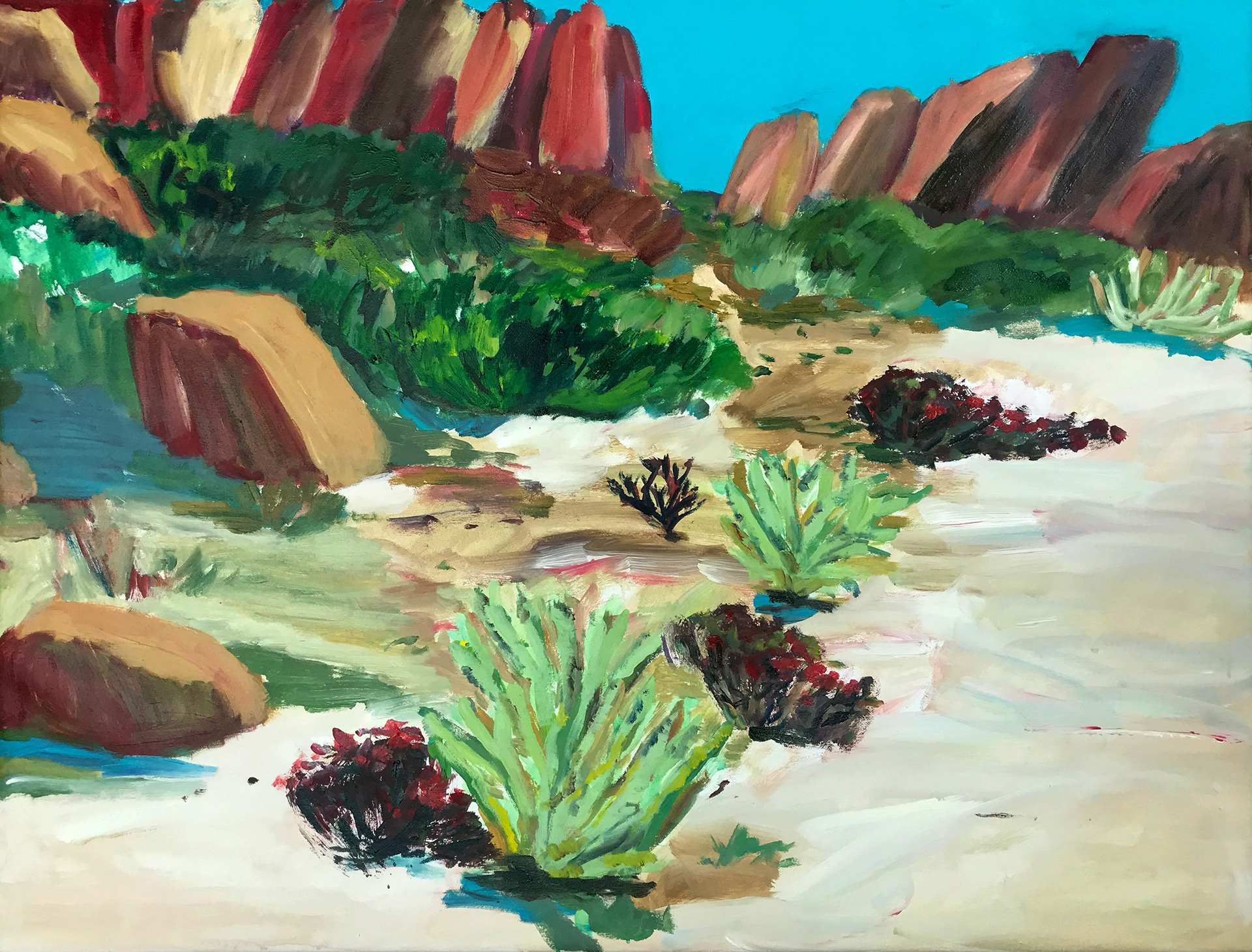 Mexican Border – Highway 8, 2020 oil and acrylic on canvas 34 x 44”
