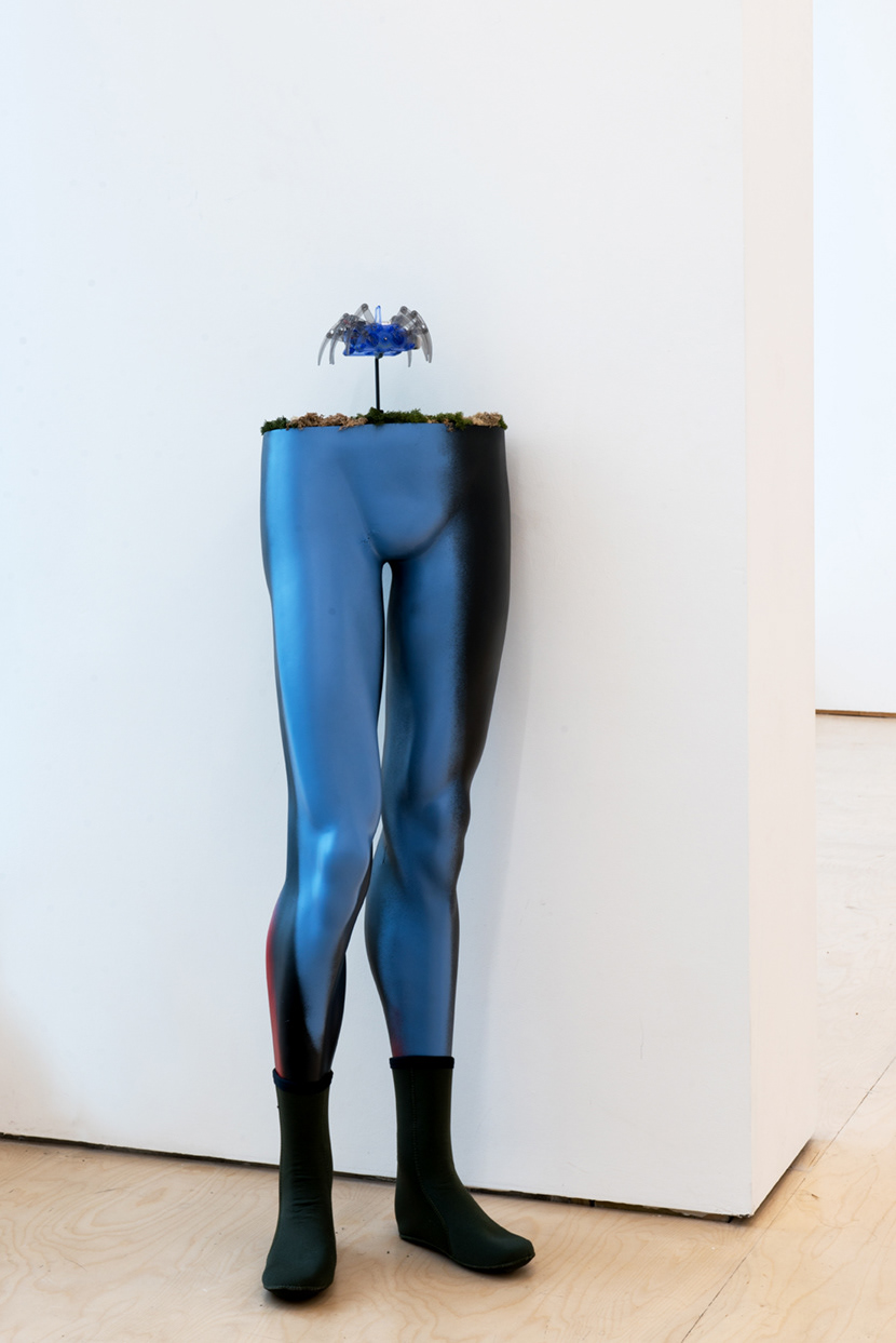 "Tentacular Topor" (150cm x 30cm x 20cm). Found object, spider robot, dried moss