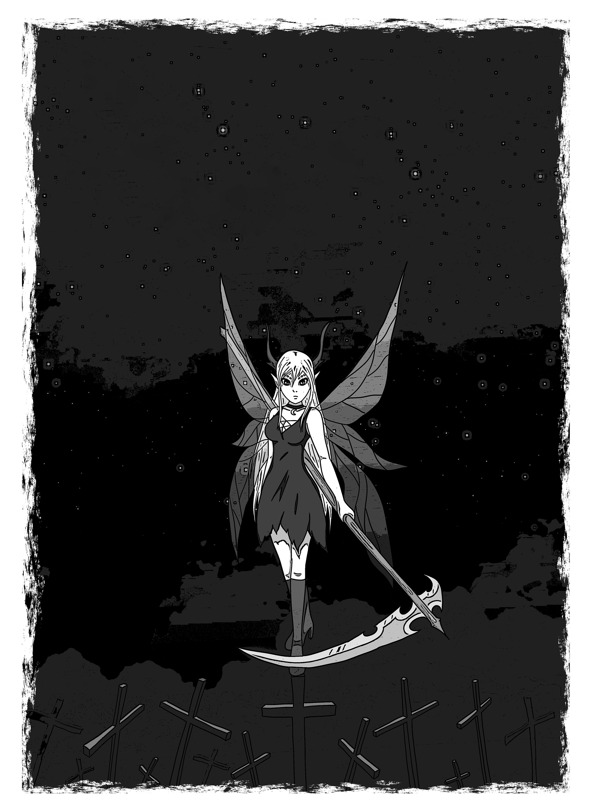 "Dark Fairy" - black and white color and posterization effect