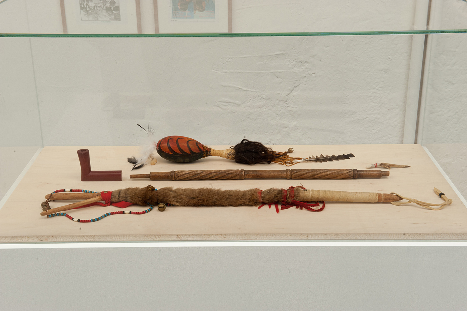 Fig 3: shaman stick, rattle, peace pipe peace pipe (wood, red pipe stone)