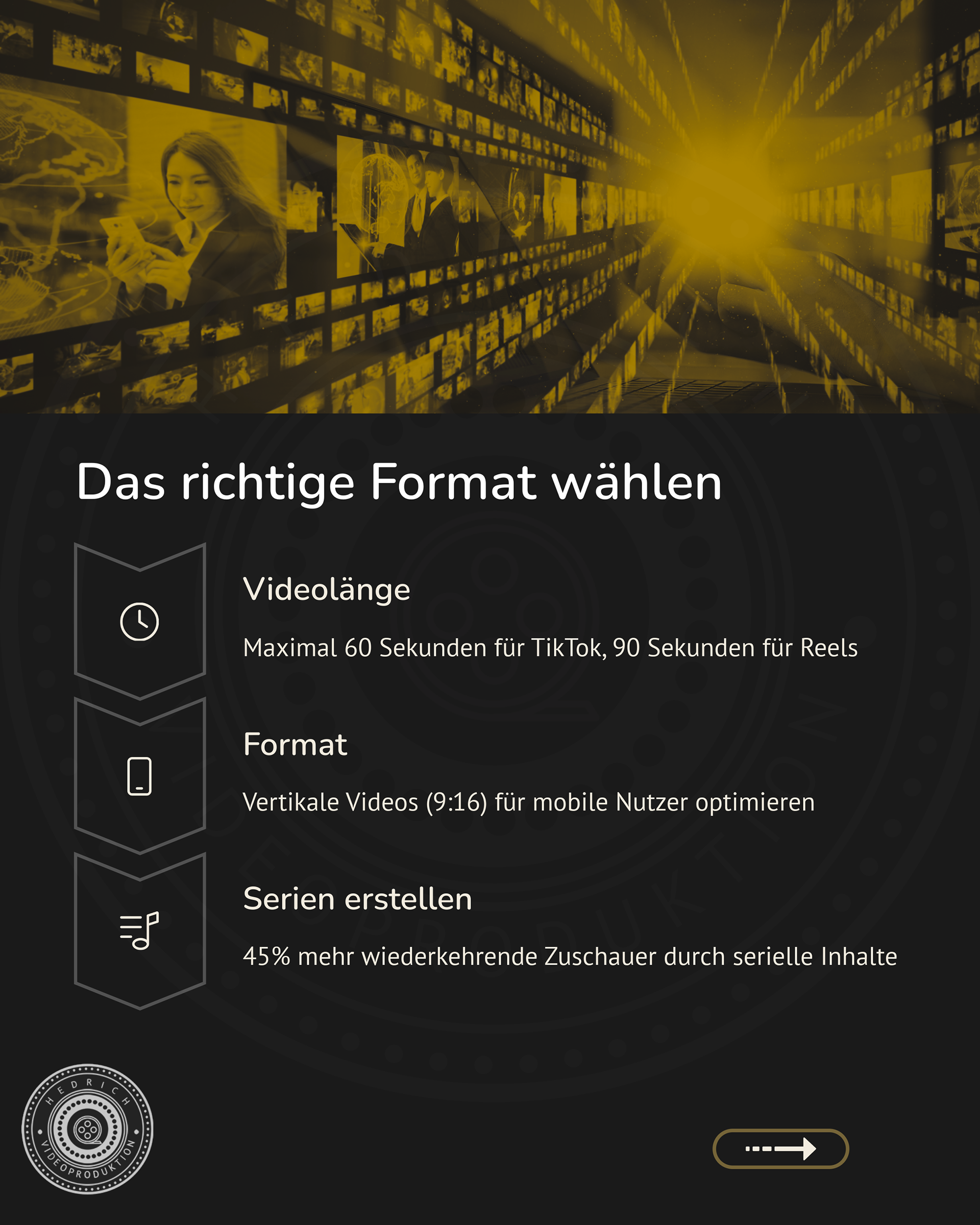 Infografik: Videoformat im Marketing – Vertikale Videos (9:16) und kurze Clips für mobile Nutzer