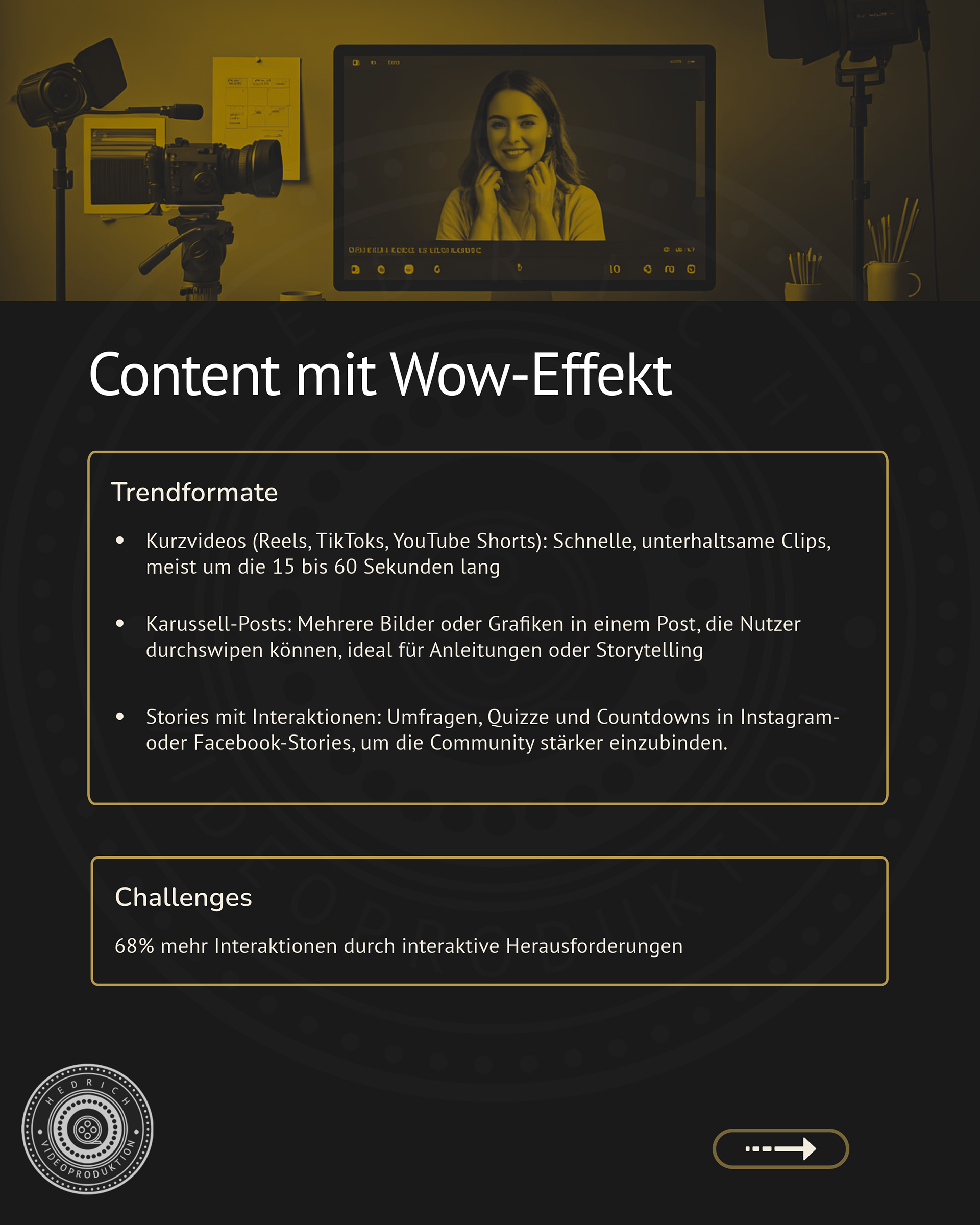 Grafik: Video-Marketing mit Wow-Effekt – Trendformate wie Reels, TikToks und Karussell-Posts