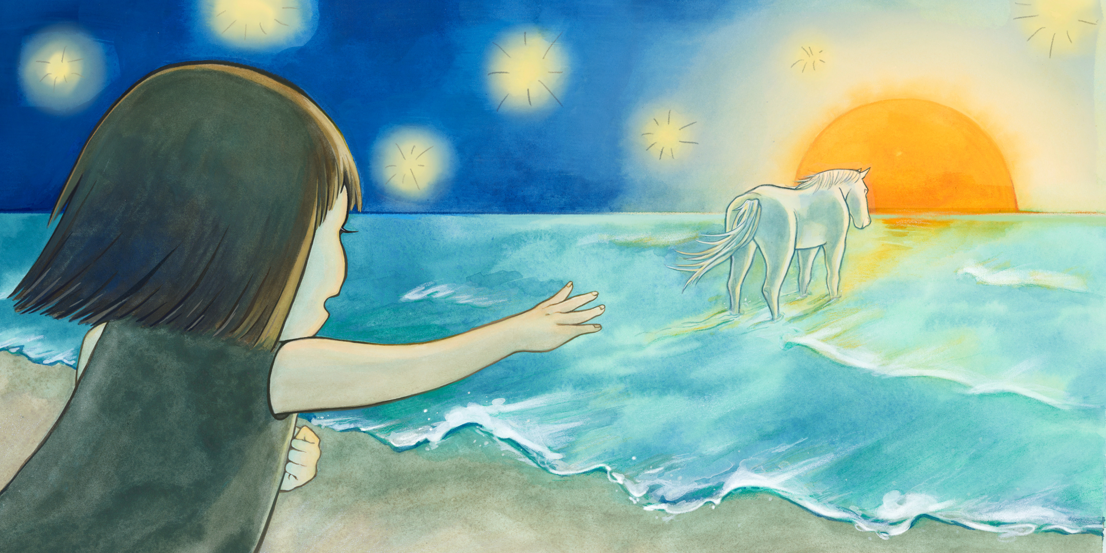 [Drowning Horse] Children's Book Illustration #9, 20 x 10in