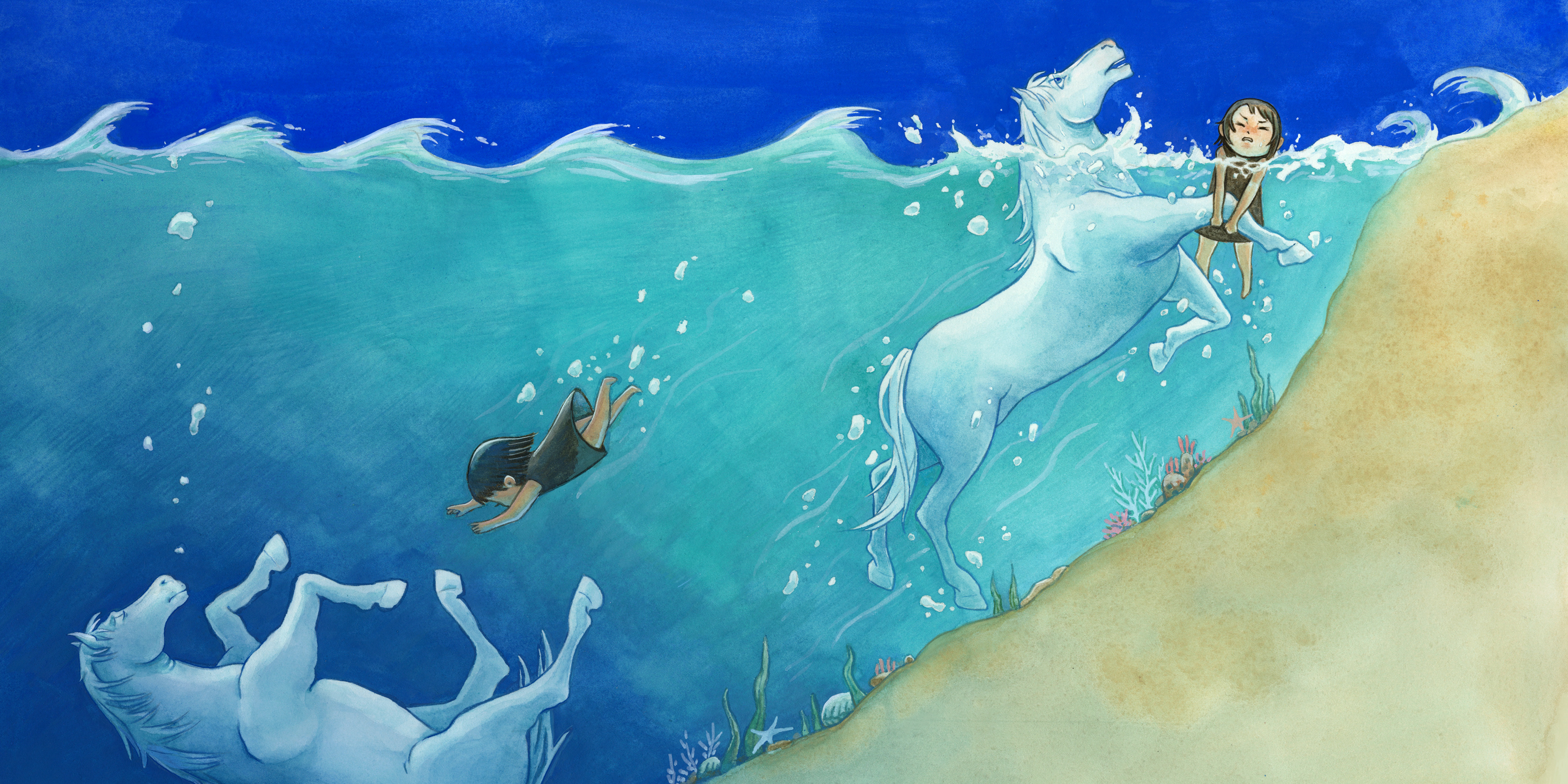 [Drowning Horse] Children's Book Illustration #7, 20 x 10in