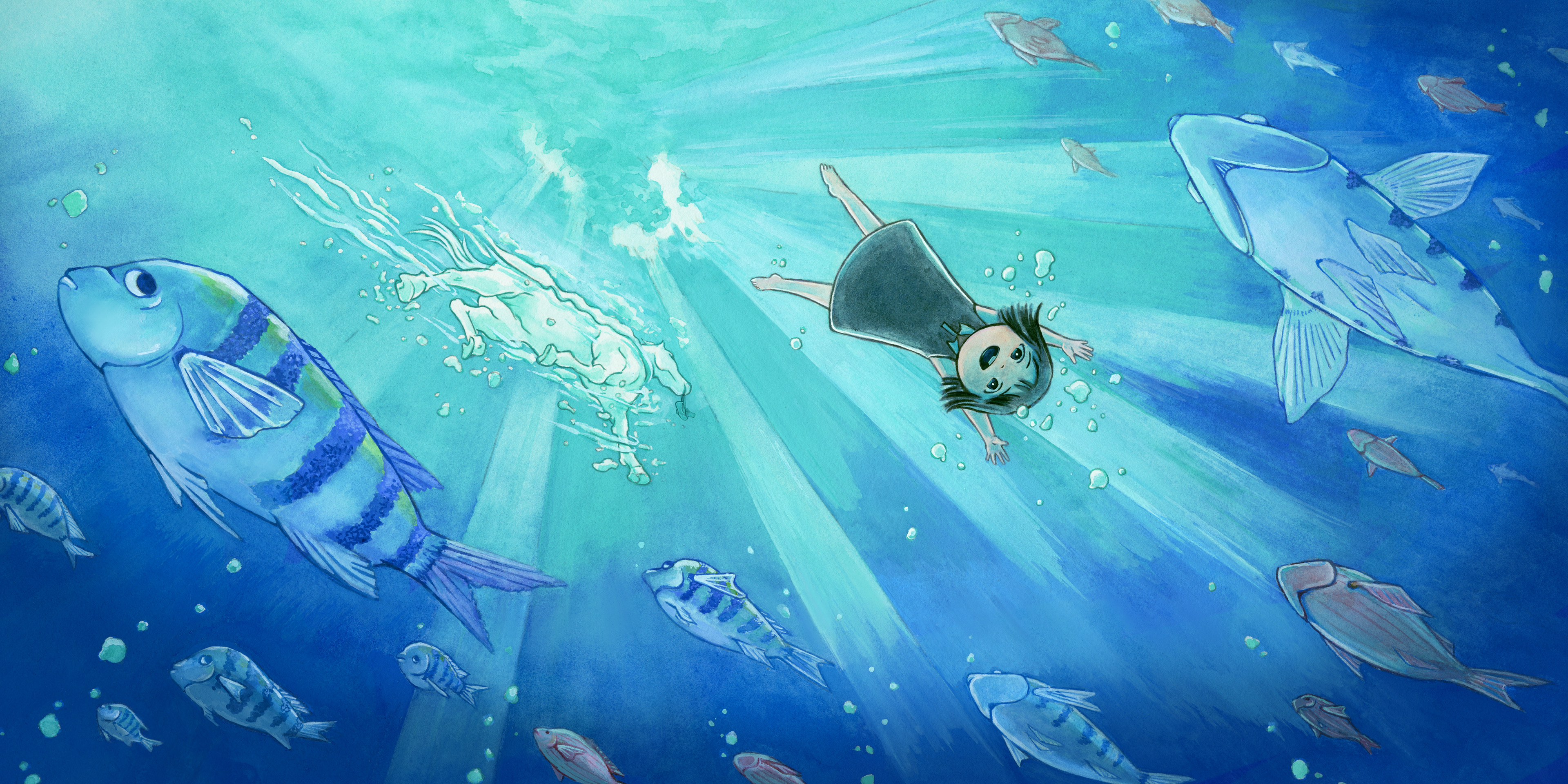 [Drowning Horse] Children's Book Illustration #6, 20 x 10in