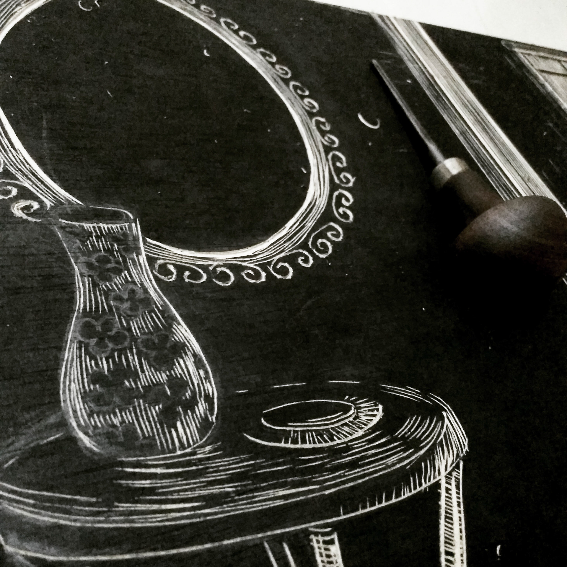Raquel Ferreira, detalhe de matriz de xilogravura, 2020