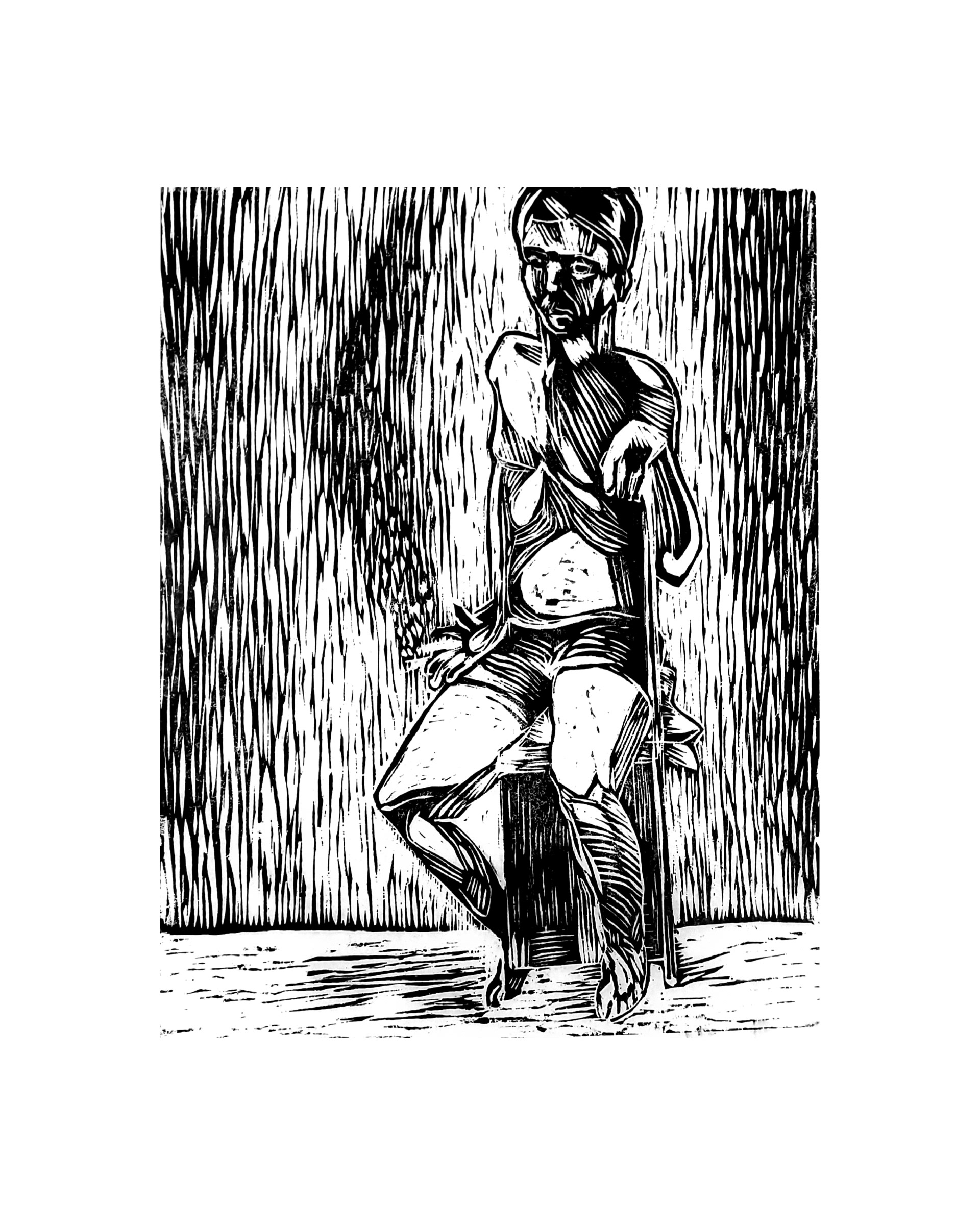 Raquel Ferreira, xilogravura sobre papel, 2018 - "Primeira figura humana" 24x19cm