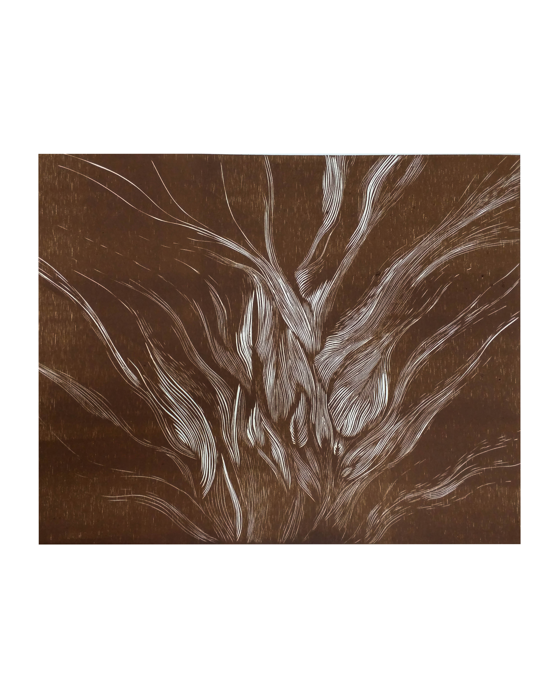 Raquel Ferreira, prova de estado de xilogravura, 2020, obra "cabelo"