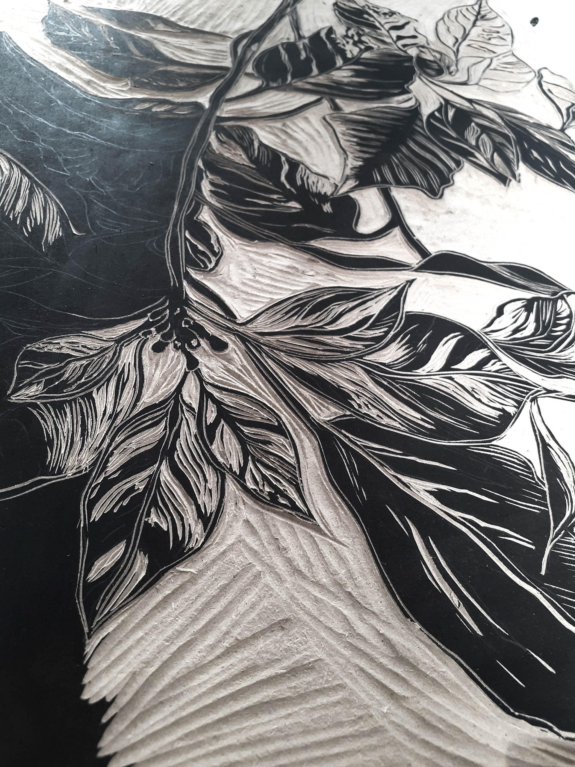 Raquel Ferreira, detalhe de matriz de xilogravura, 2021