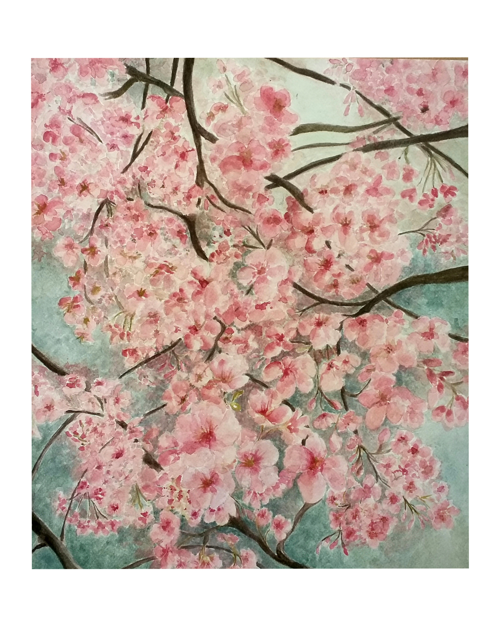 Raquel Ferreira, aquarela sobre papel, 2020 - "Cerejeiras" 43x37cm
