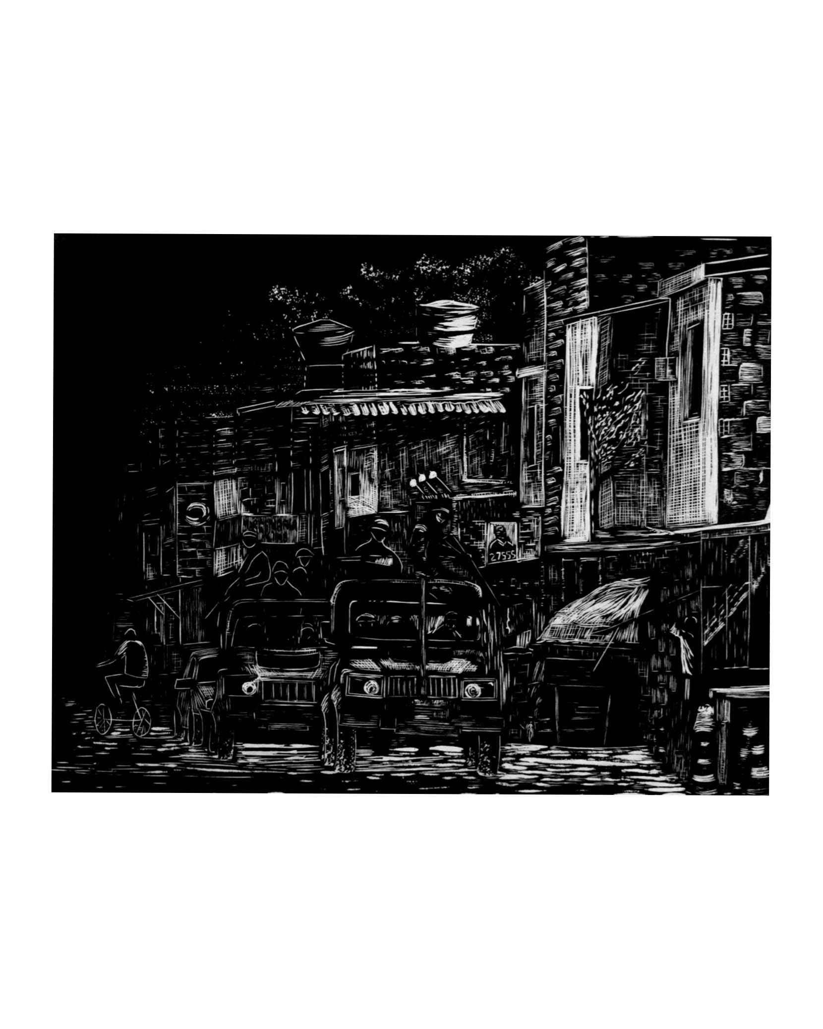 Raquel Ferreira, xilogravura sobre papel, 2018 - "Ocupação" 61x48cm