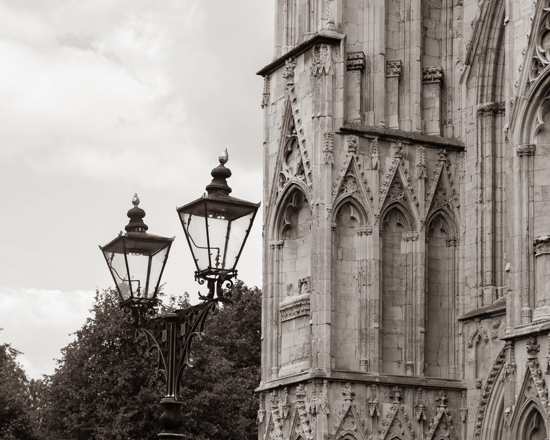Old lighting outside York Minster