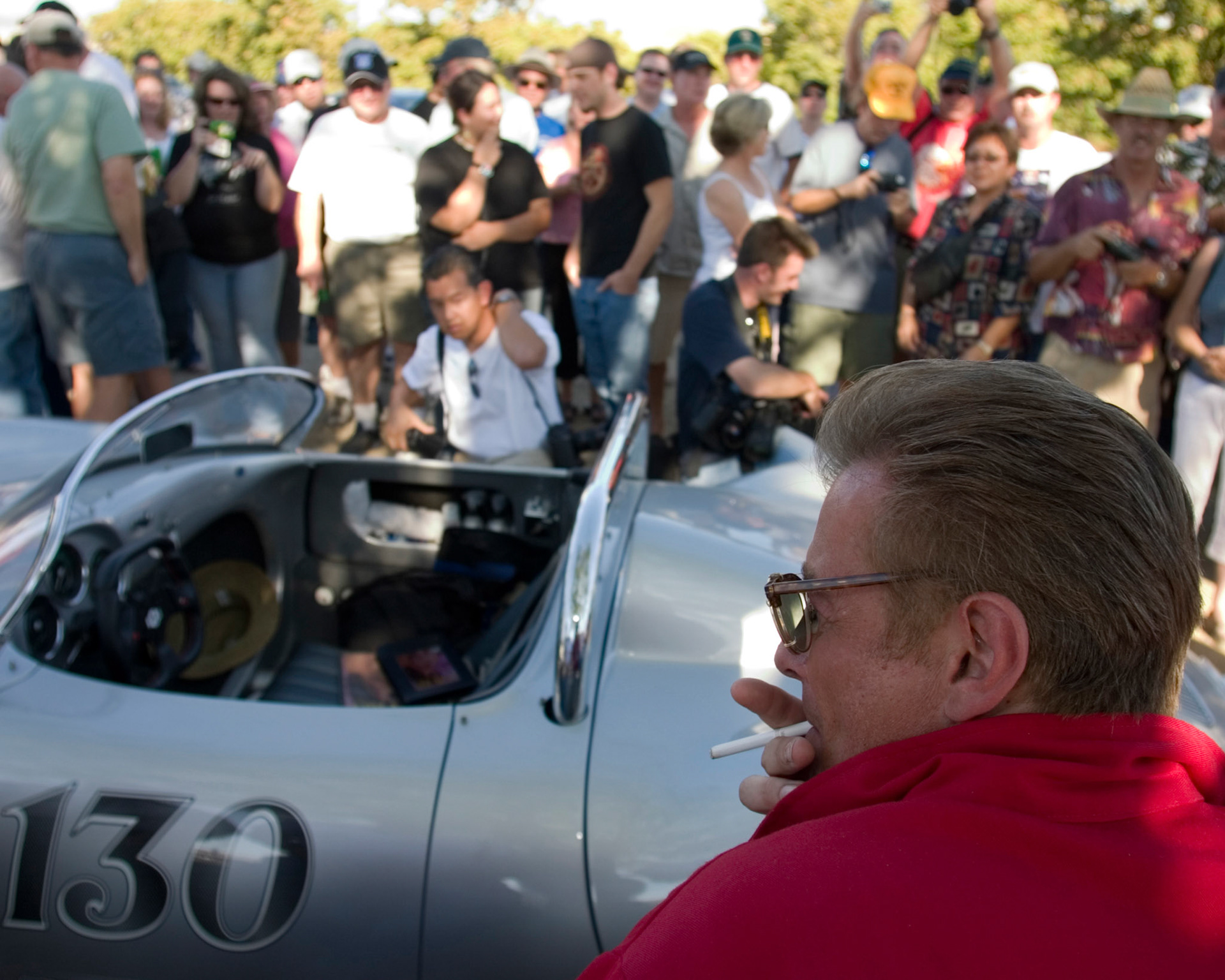 Scott Brimm does his best James Dean impression for the fans who joined the 50th anniversary remembrance of the actors' untimely death at Jack Ranch Cafe in Cholame, Ca. Sept. 30, 2005.
