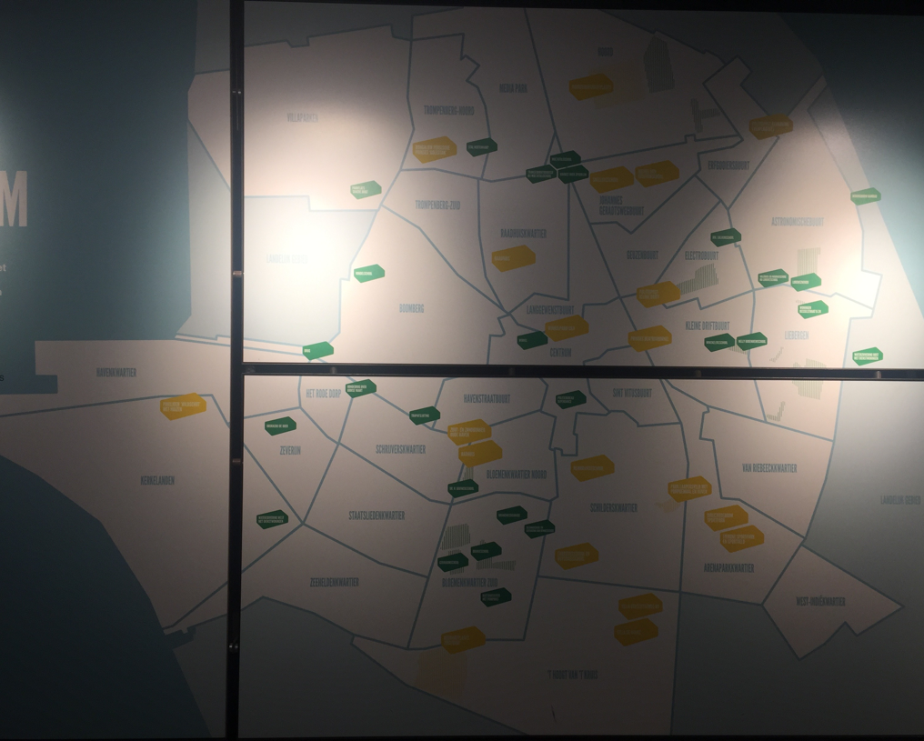 The map of Hilversum with all the projects that Dudok worked on and developed