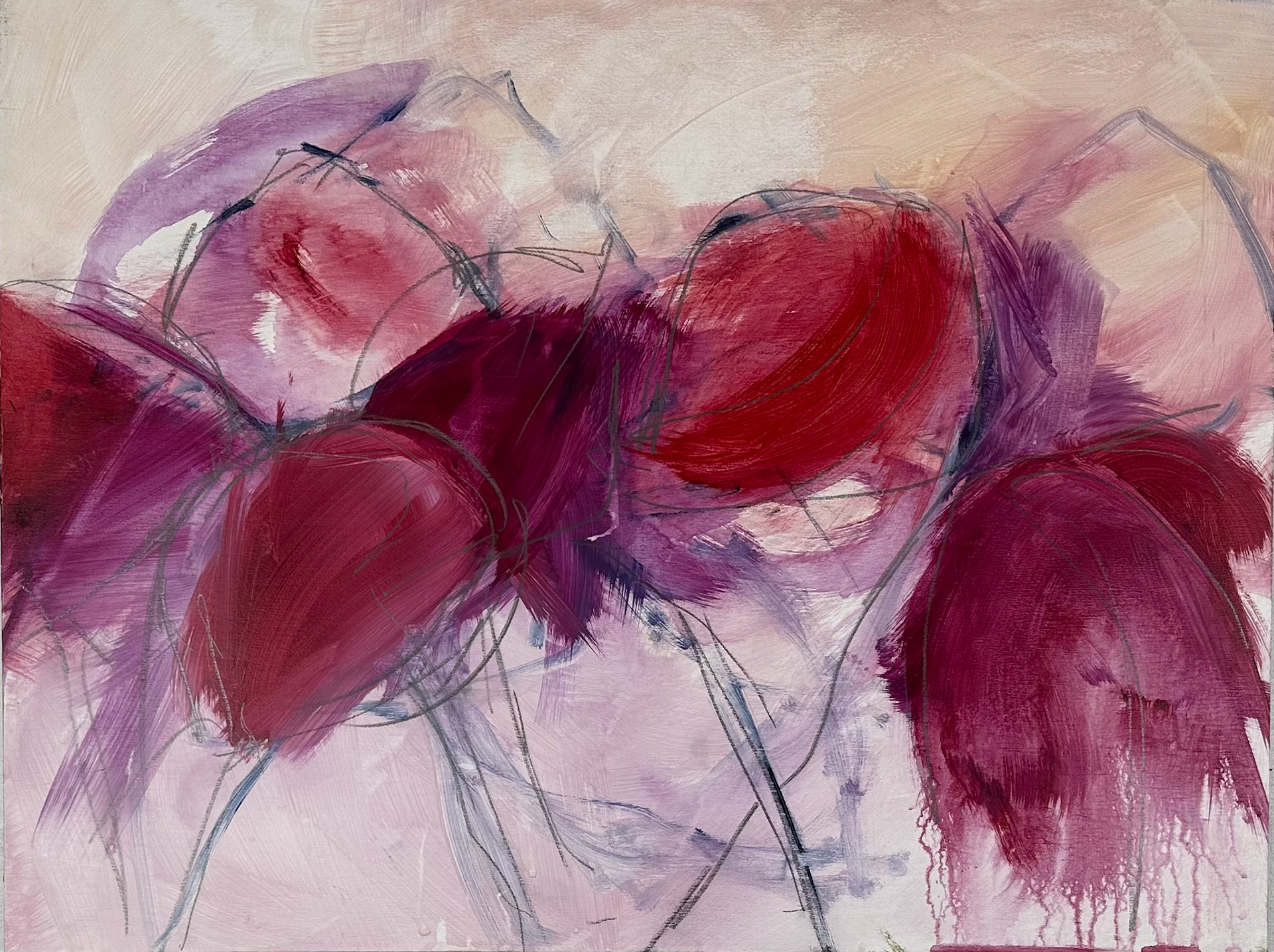 Blowsy Tulips, Oil on Panel, 18" x 24"