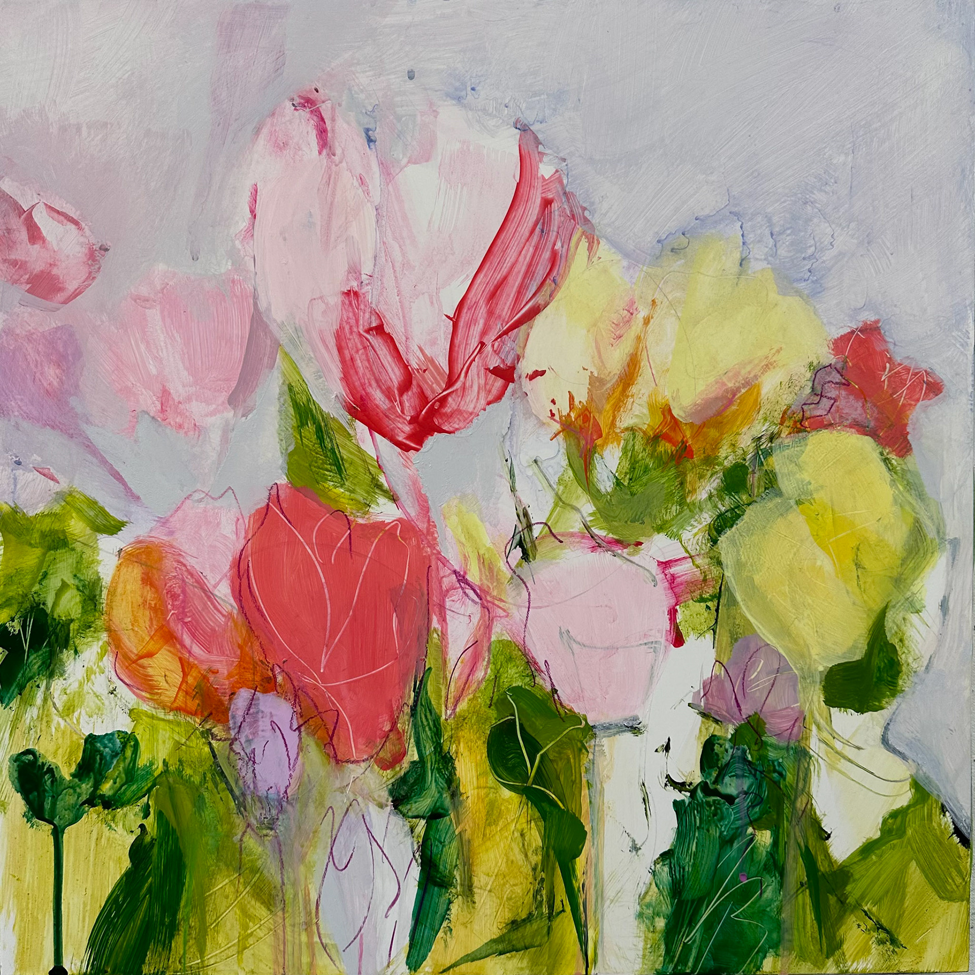 Tulips for Cynthia, Acrylic/Mixed Media on Panel, 18" x 18" 