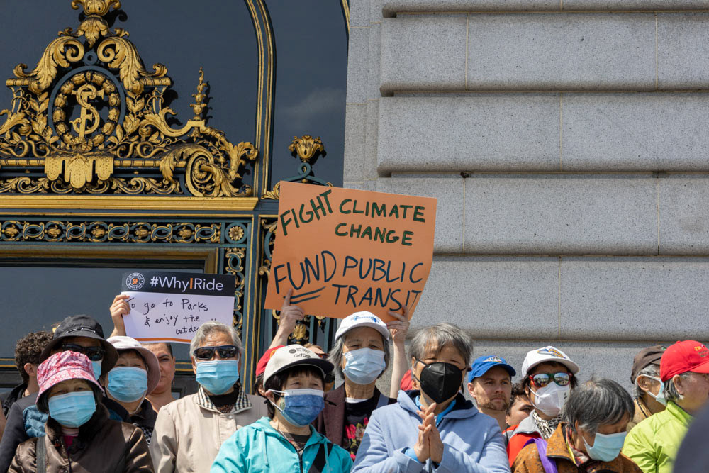 Rally for Transit Funding at San Francisco City Hall, April 18, 2023.