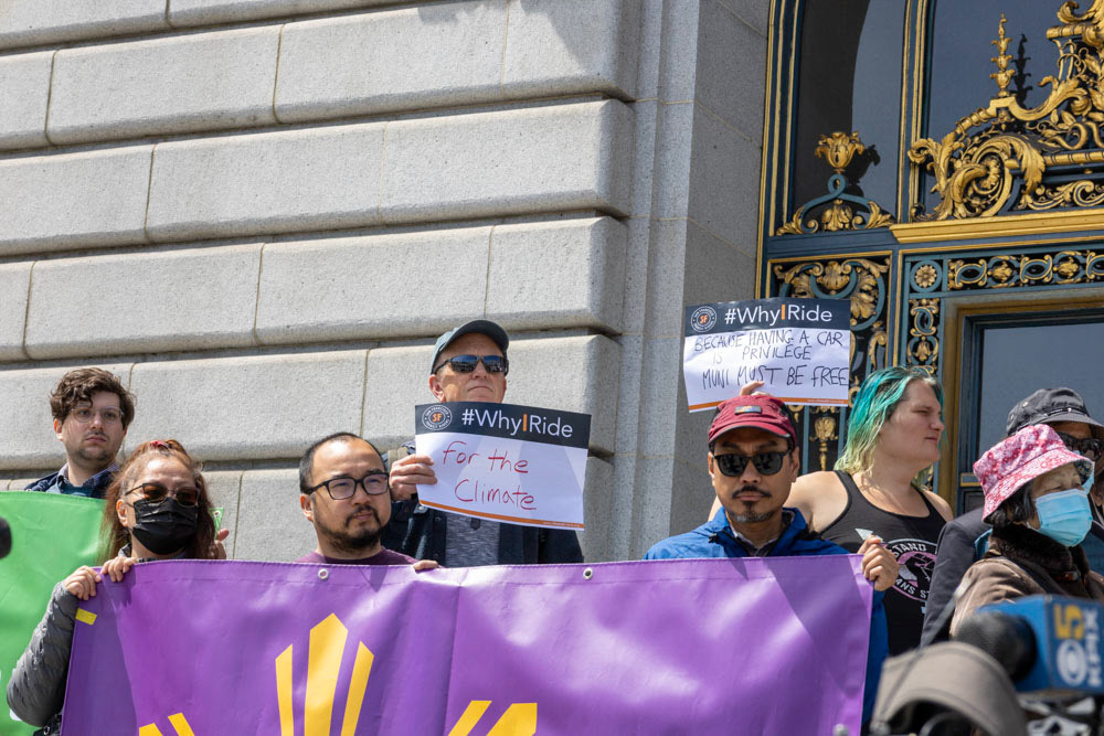 Rally for Transit Funding at San Francisco City Hall, April 18, 2023.