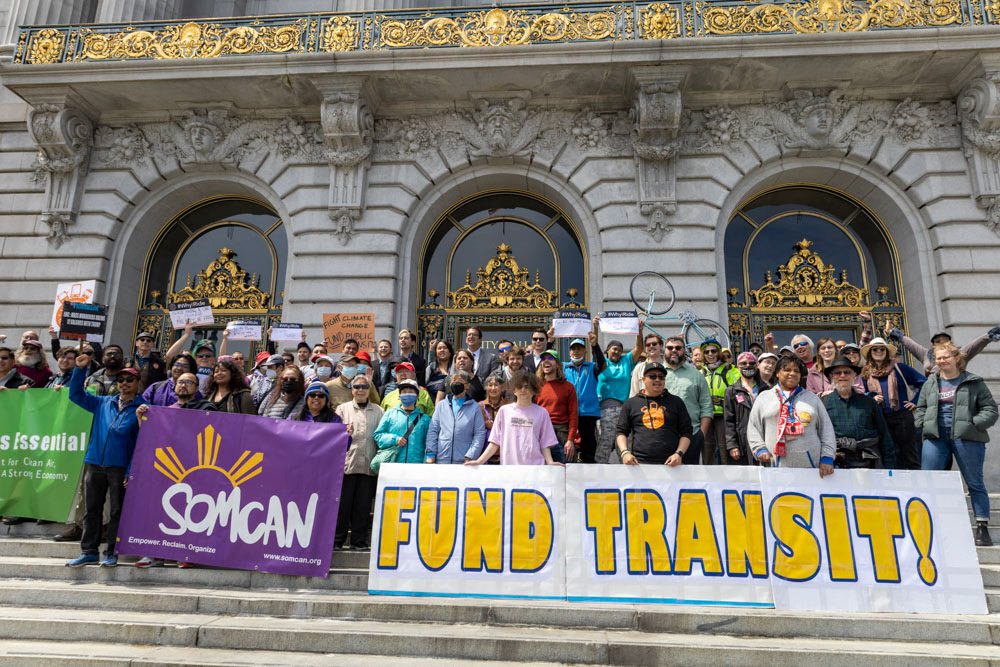 Rally for Transit Funding at San Francisco City Hall, April 18, 2023.