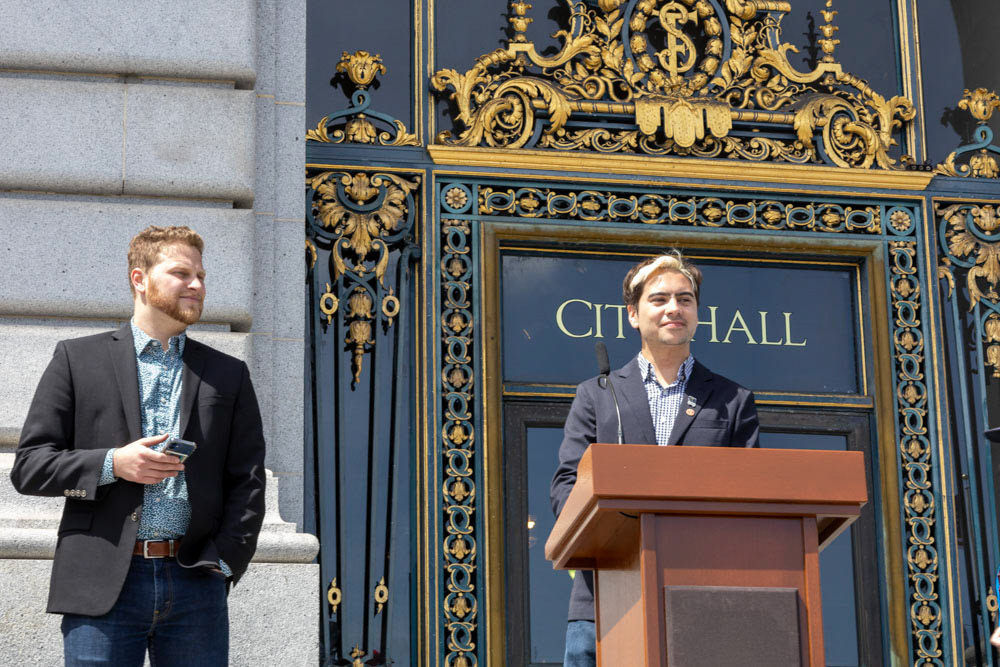 Rally for Transit Funding at San Francisco City Hall, April 18, 2023. Chris Arvin.