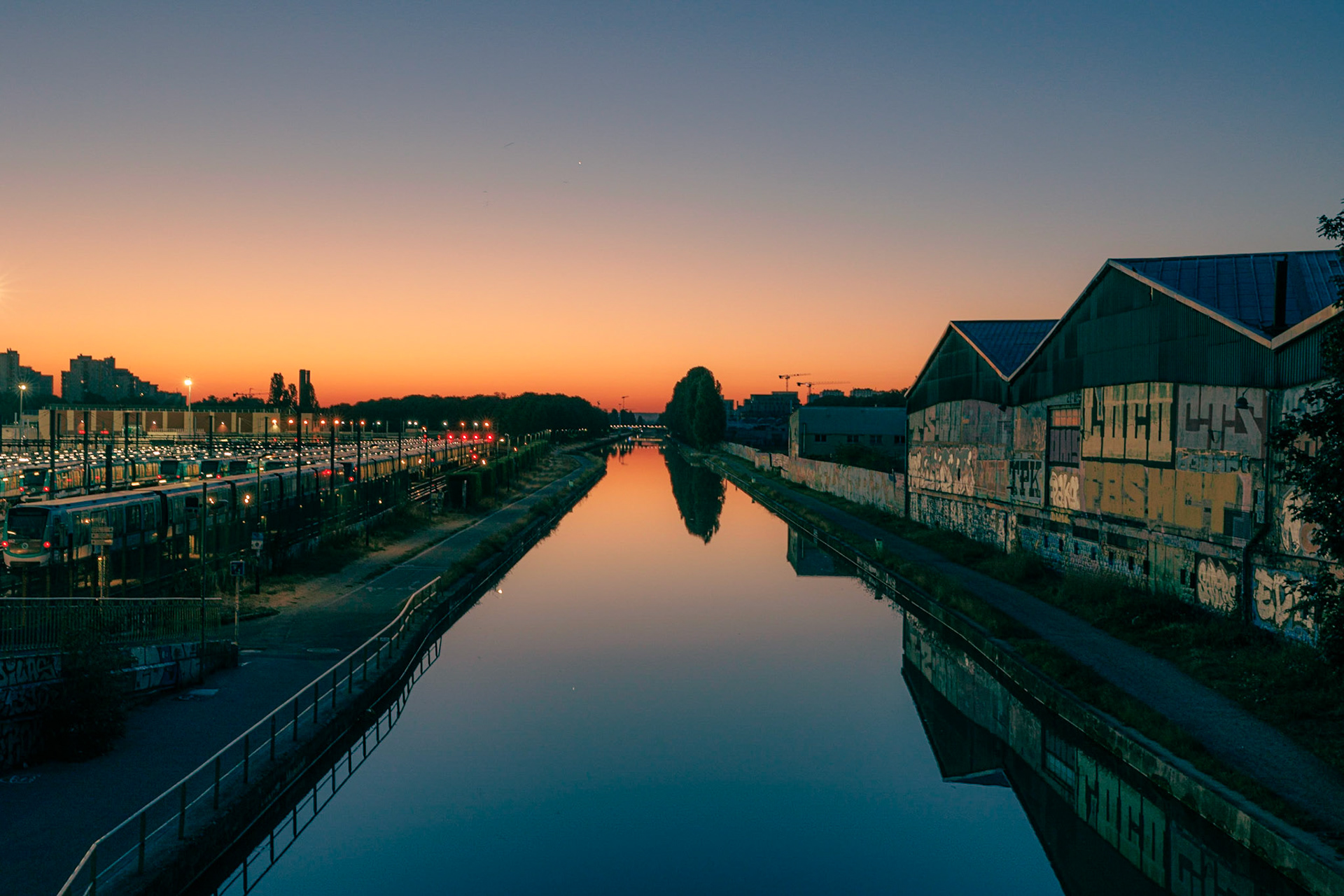 reflection on the Ourcq canal, near Paris