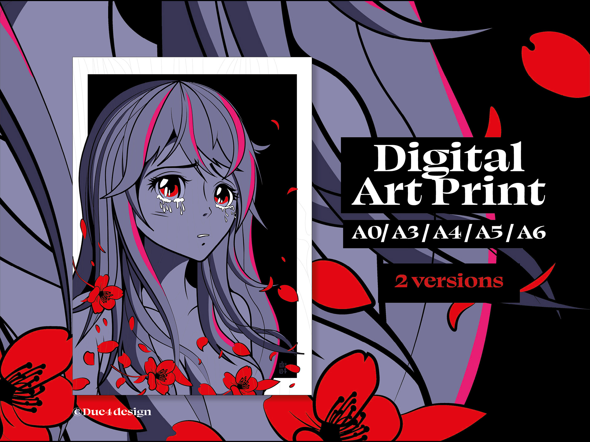 Digital Print Sad Manga Girl, Crying Anime Girl Aesthetic Poster, Manga Girl Digital Art, Sad Anime Girl Art Print, Anime Girl Wall Print, ⓒ 2023 Due4Design