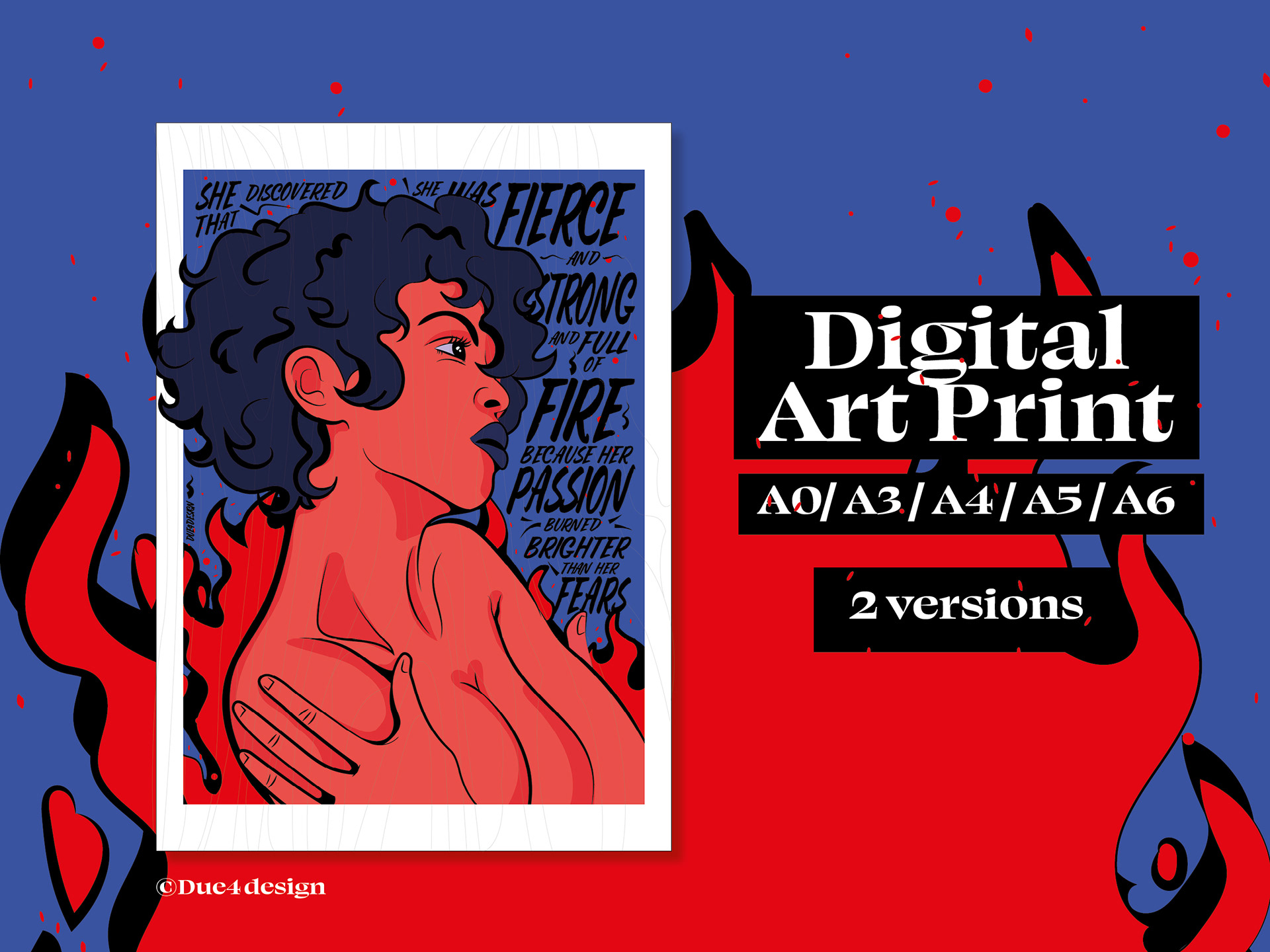 Digital Print Girl Power, Woman Empowerment Art Print, Pop Art Woman Poster, Comic Style Woman Portrait, Woman Portrait Art, ⓒ 2023 Due4Design