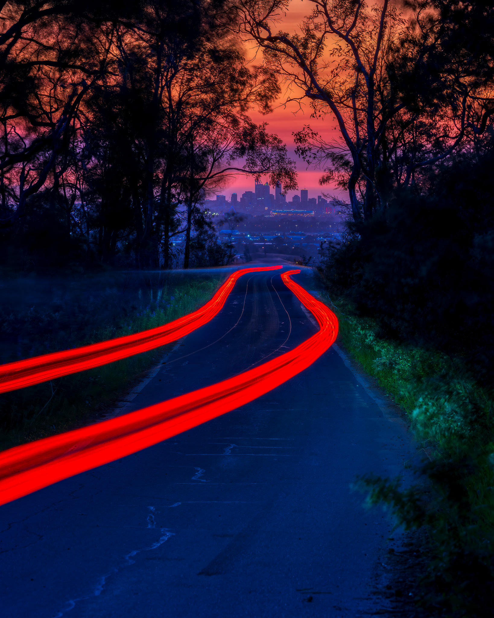 Car Trails on Zig Zag Scenic Drive, Perth Hills