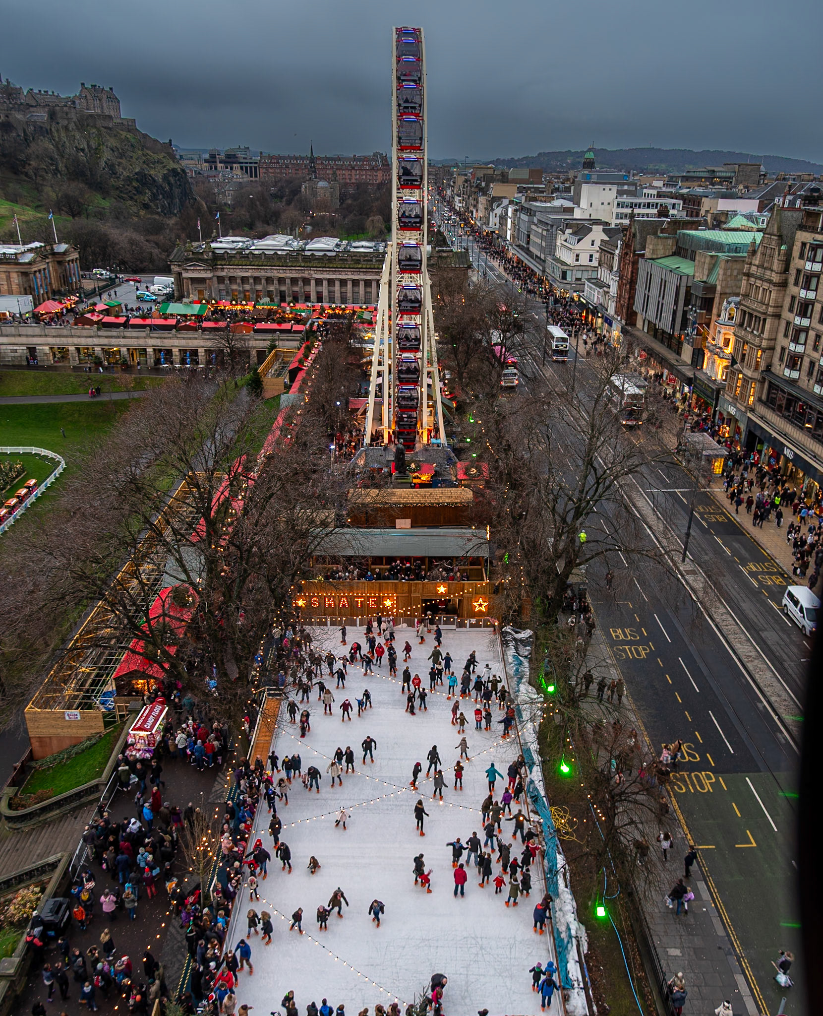 The Festival Wheel and ice rink.