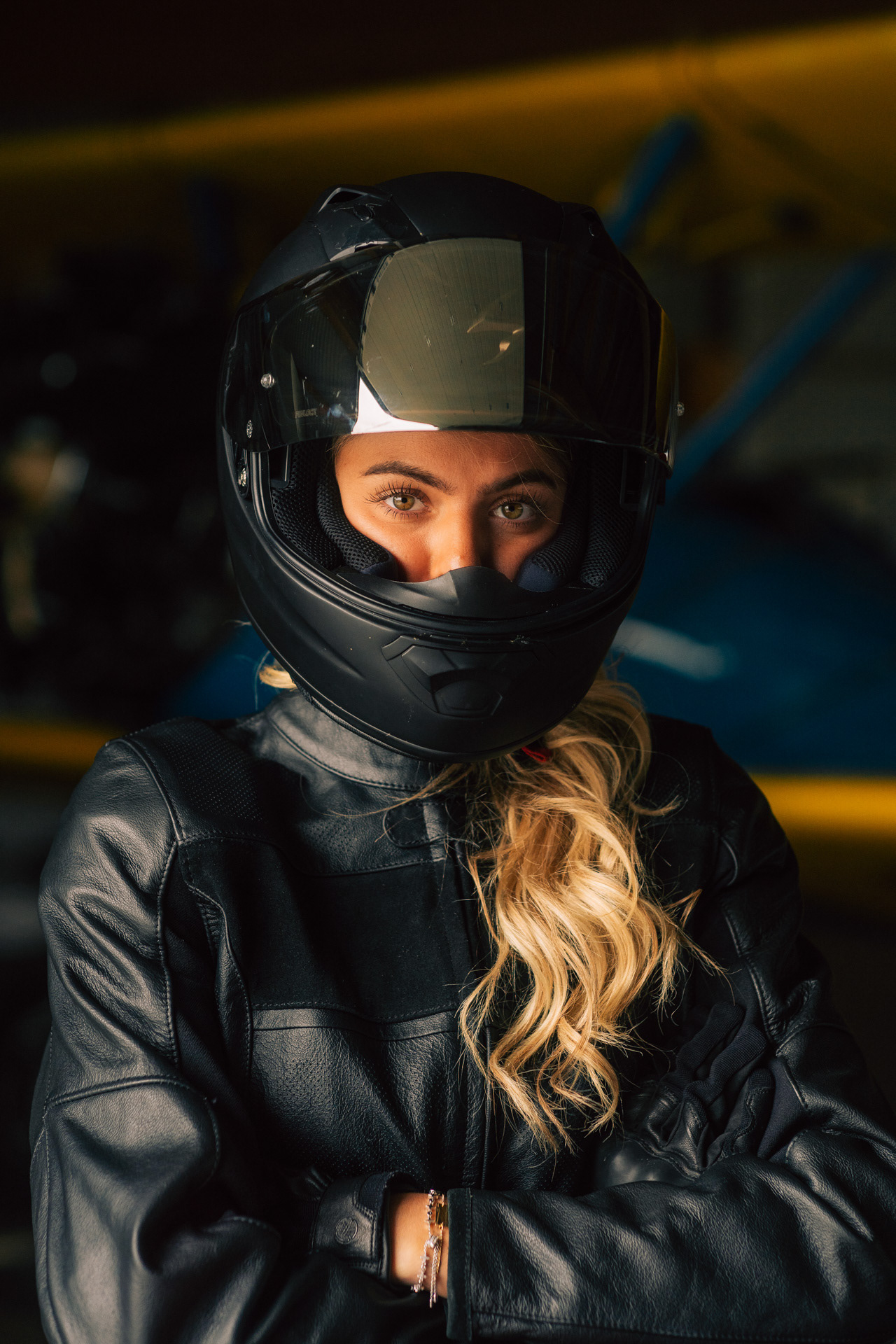 Nadine Wimmer X Ducati Panigale V4 in front of Boeing Stearman at Jesenwang Airfield