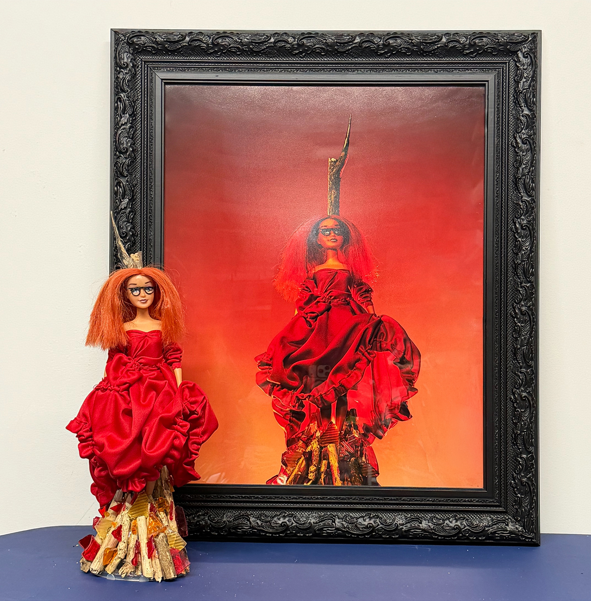 Chad Harris AHS Myrtle Snow Barbie “Second Time at the Stake” Barbie Doll, Custom Couture, Photographic Archival Pigment Print on Luster Paper, 16x20 inches