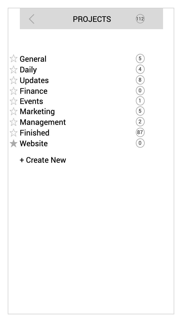 New Projects Screen