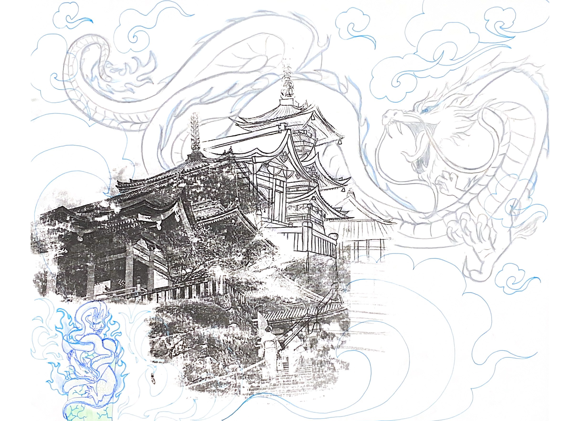 Iodine and Pencil Sketch Kiyomizu-dera