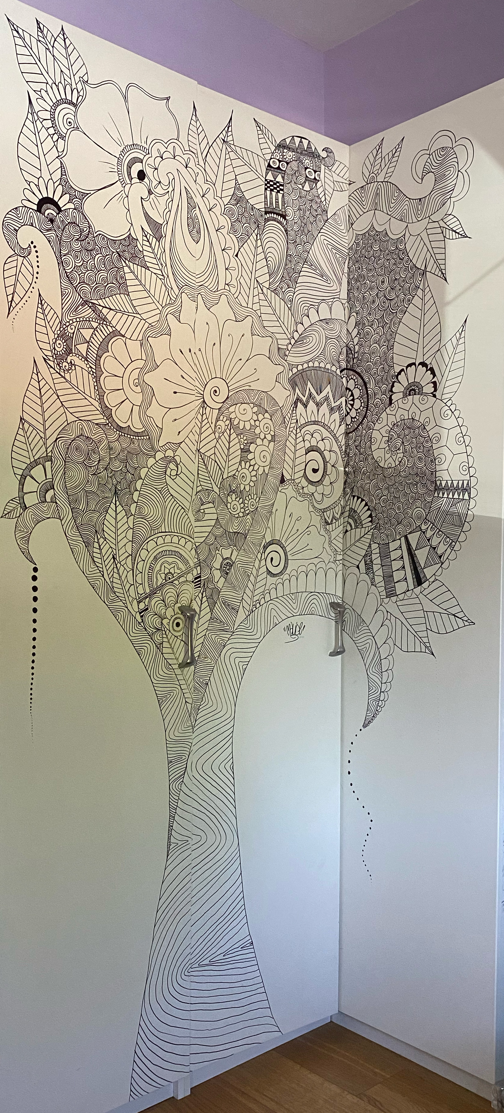 2016, painting done with black permanent marker on my closet