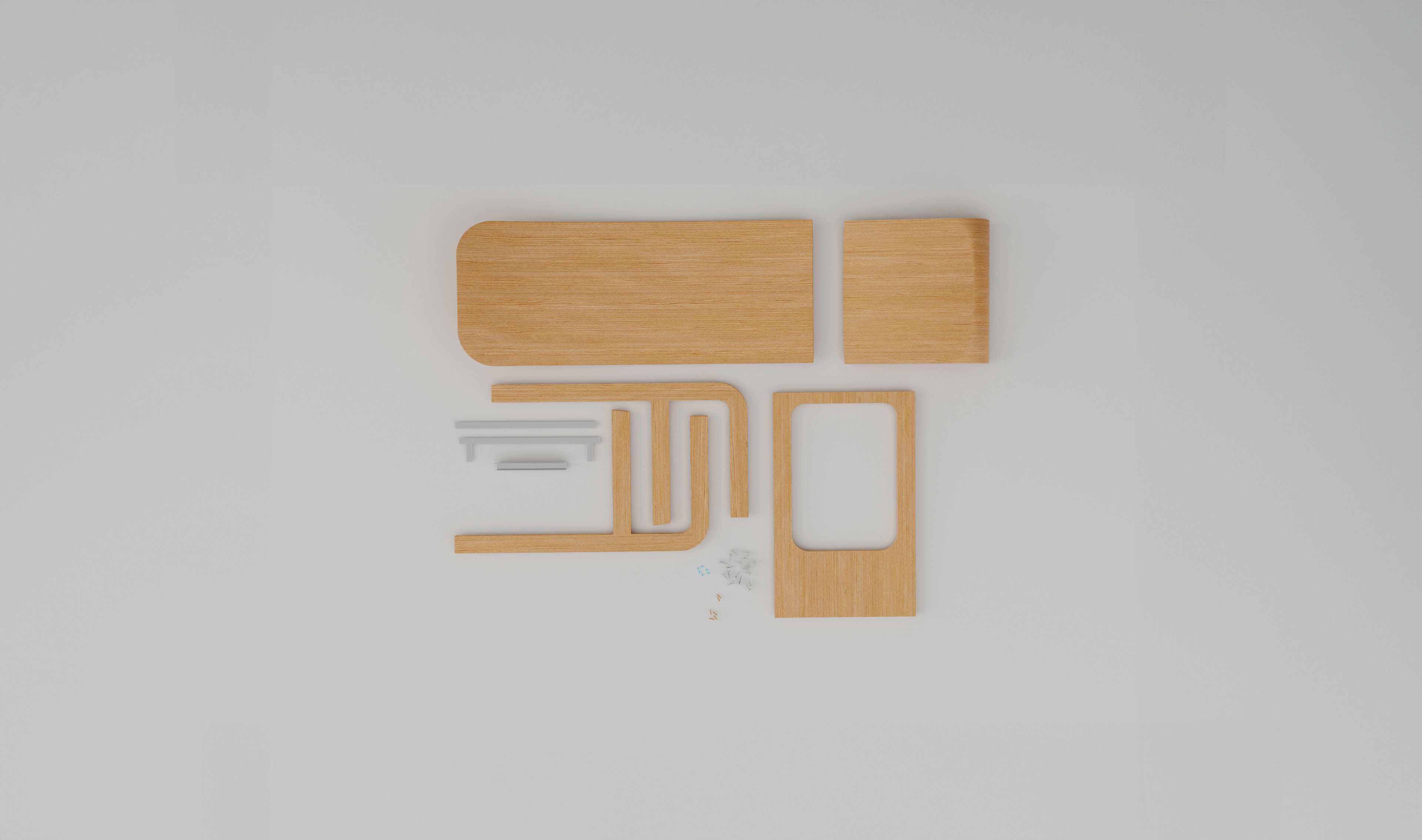 All the pieces, disassembled stool