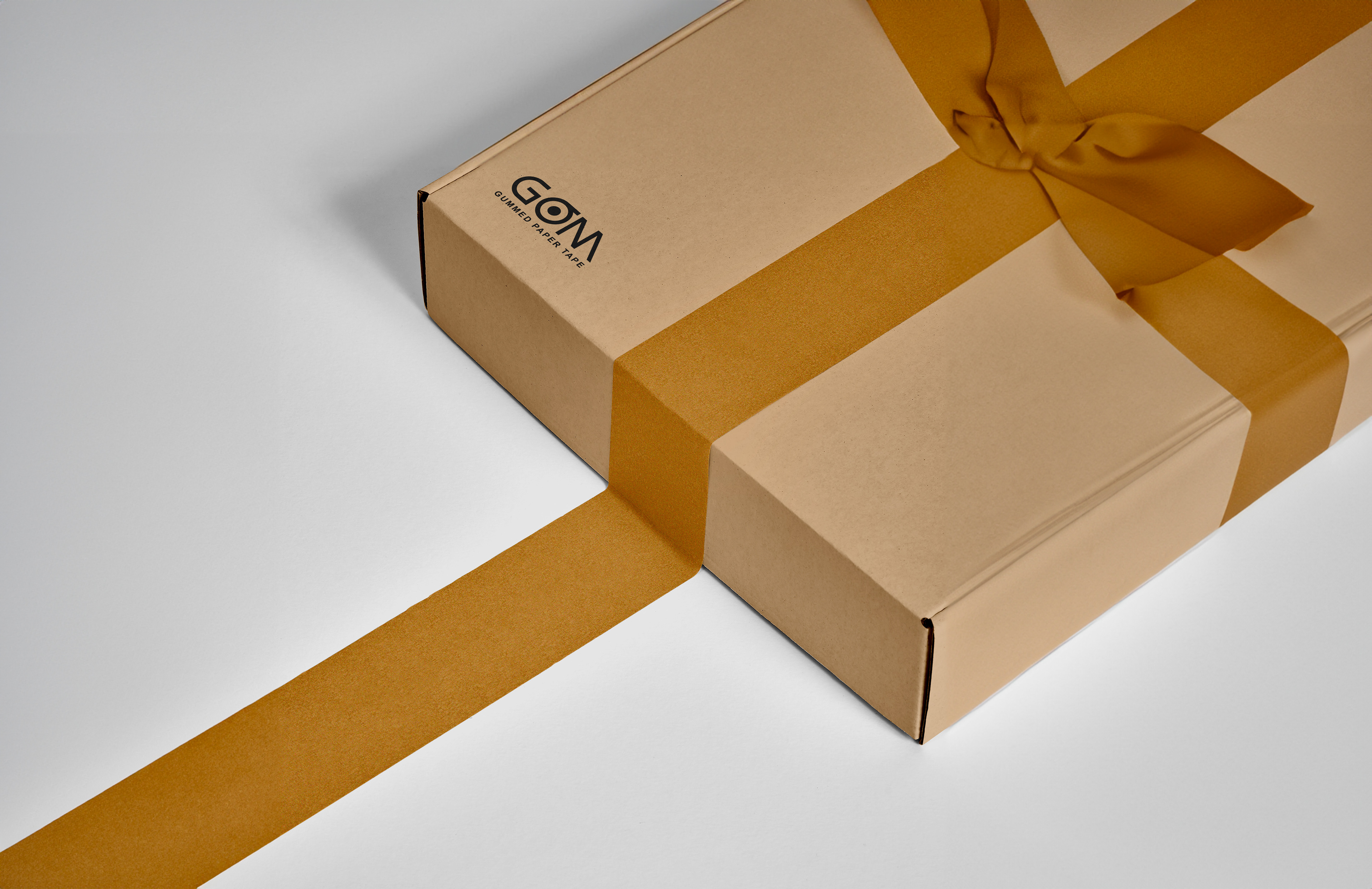 Mockup of the box with the GOM logo