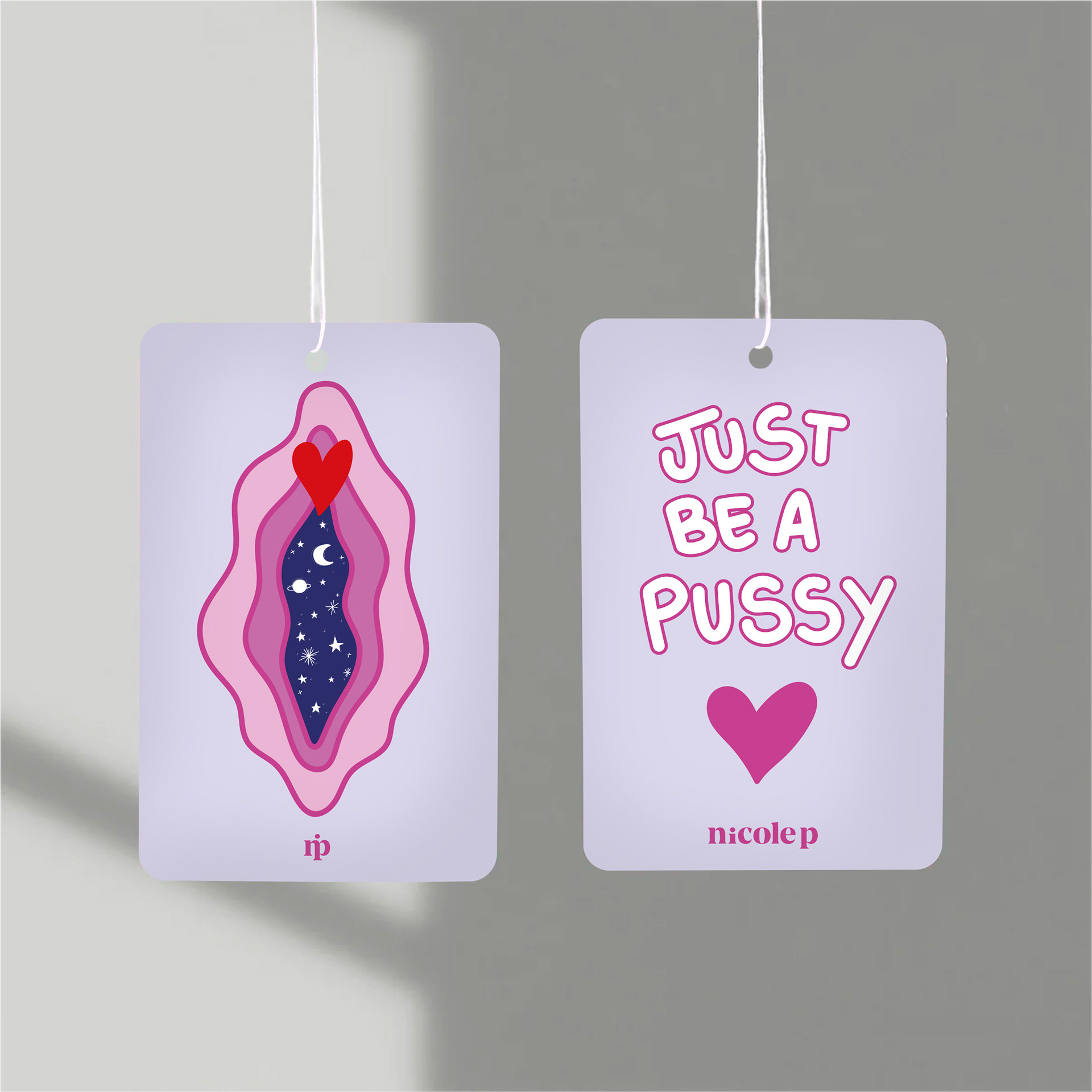 Mockup of the car air fresheners with BPussy graphic