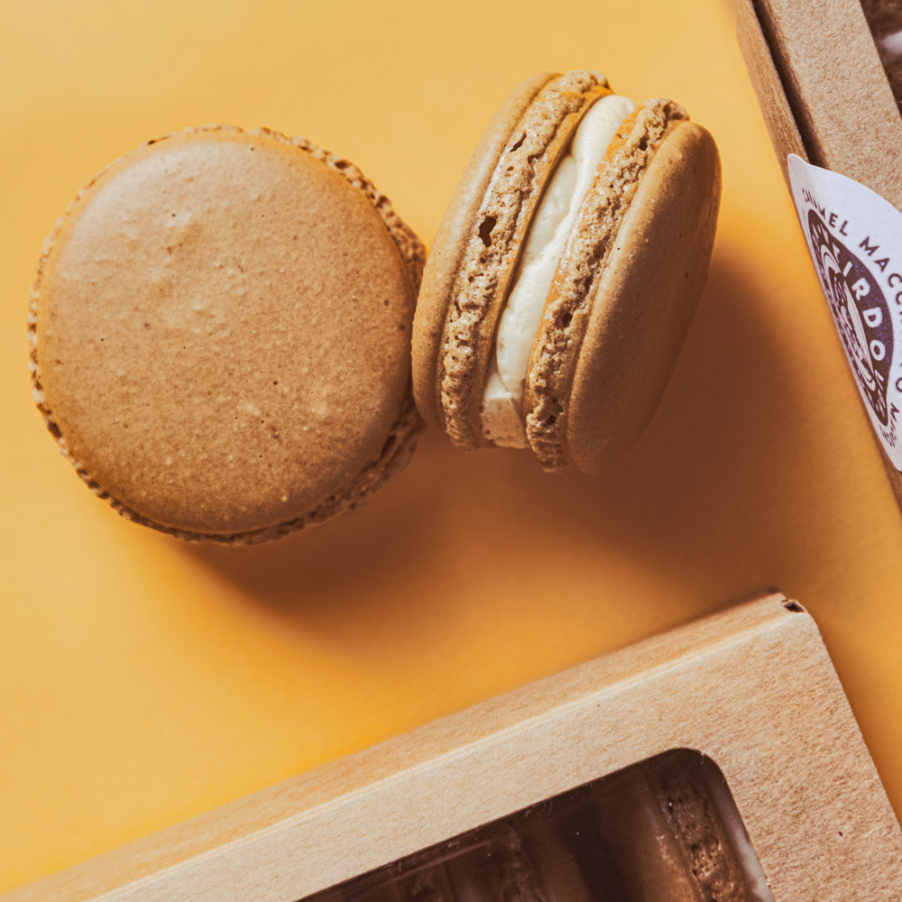 Caramel Macchiato Macarons: Espresso Shell with Caramel Buttercream