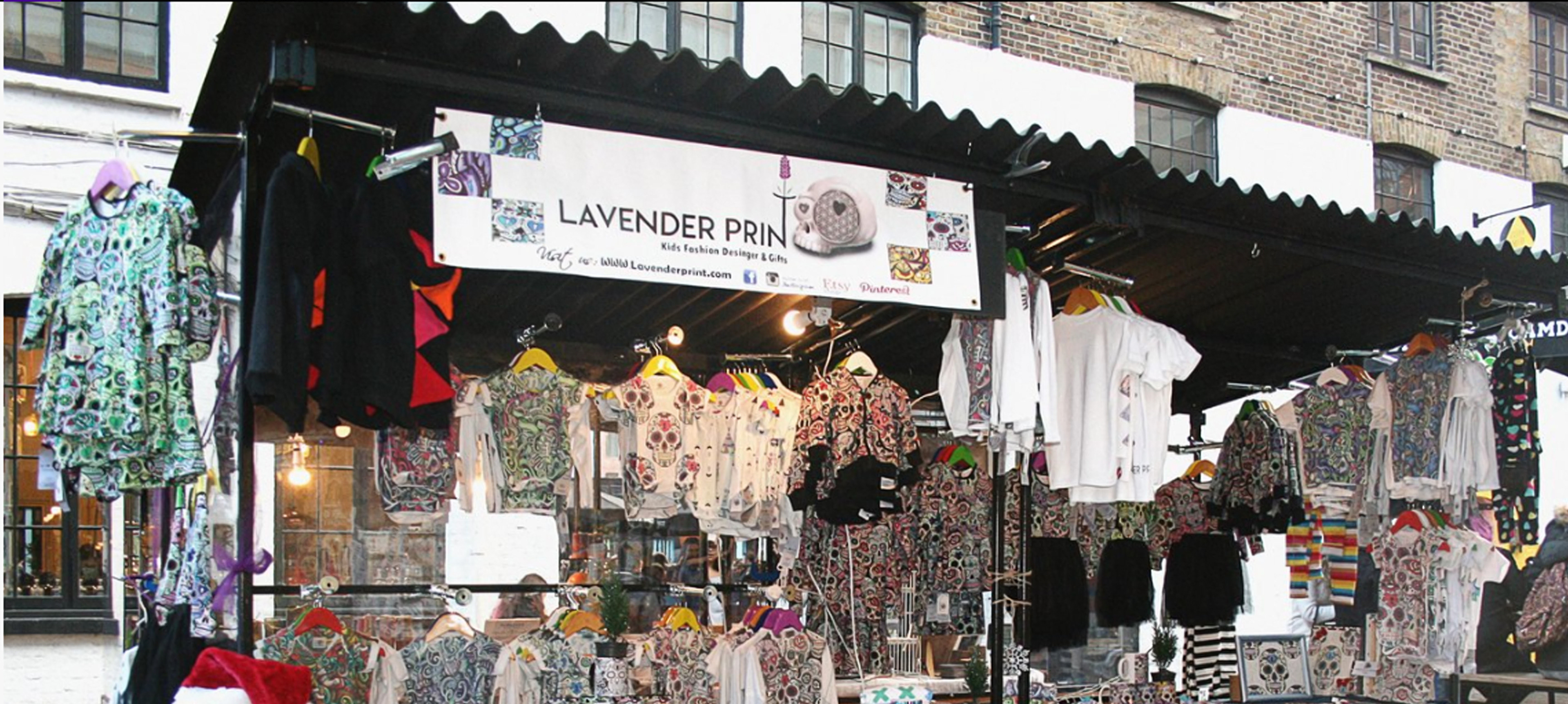 Lavender print shop in Camden market 2019
