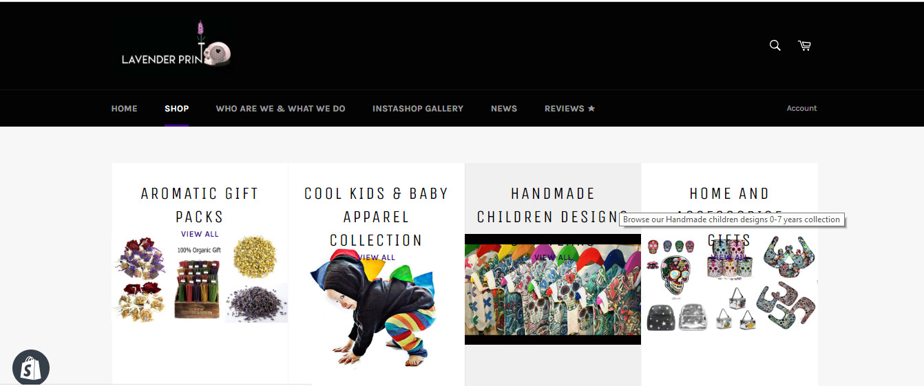 Shop categories -Web designing