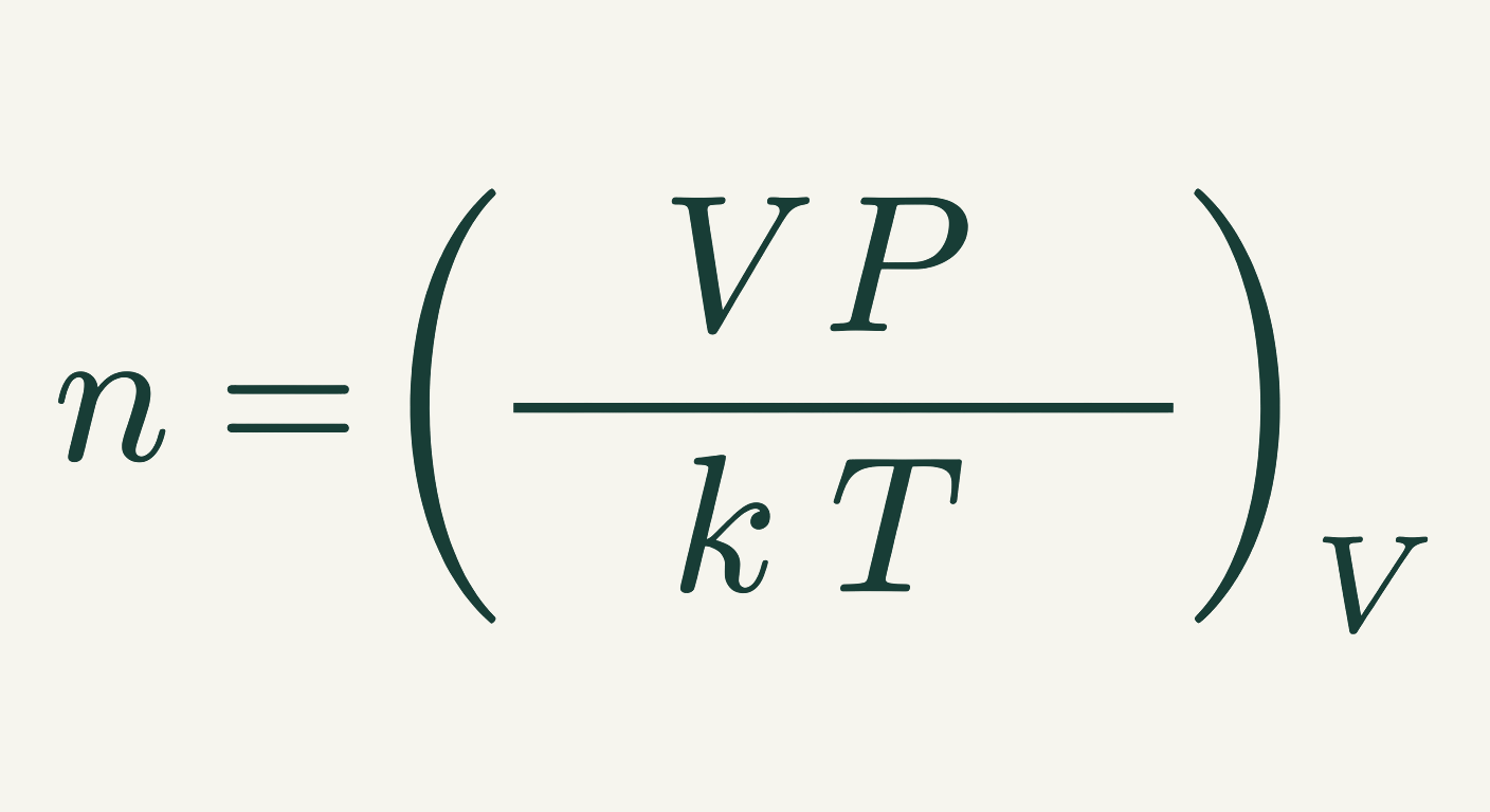 Equation, n equals V P over k T, with subscript V