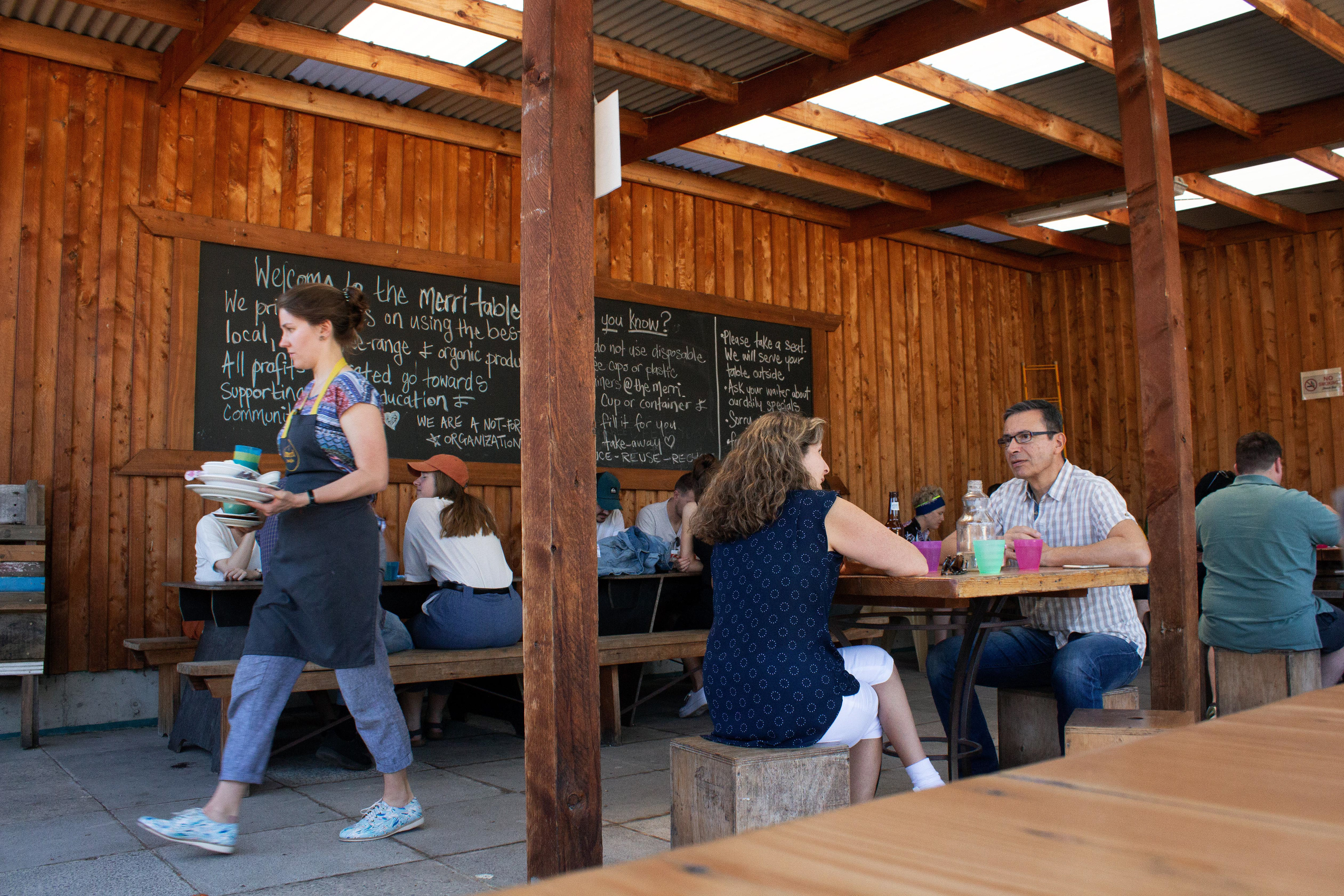 outdoors at the Merri Table